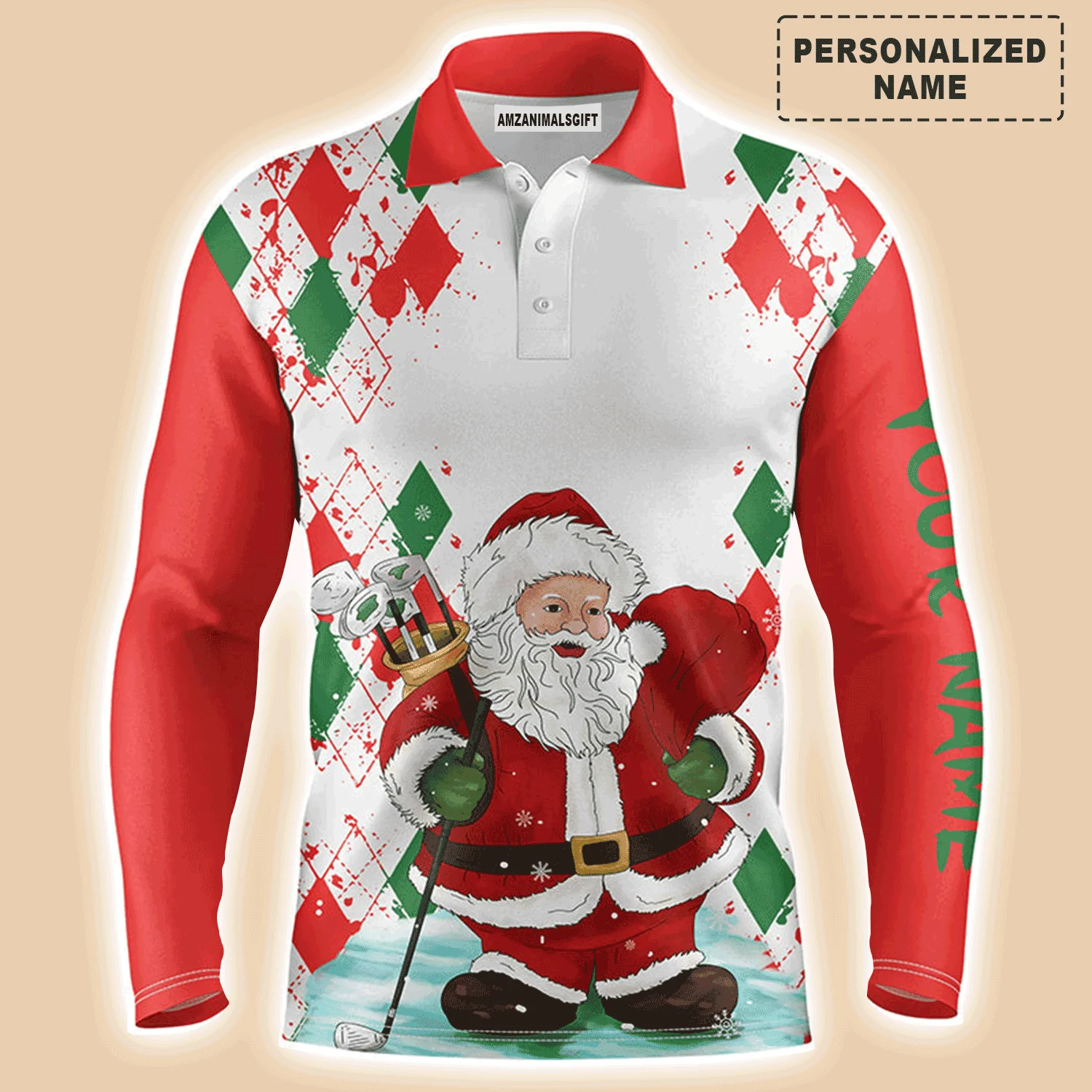 Golf Men Polo Shirt - Christmas Santa Golfer Custom Name Apparel - Personalized Gift For Golf Lover, Team, Husband, Boyfriend, Men - Image 3