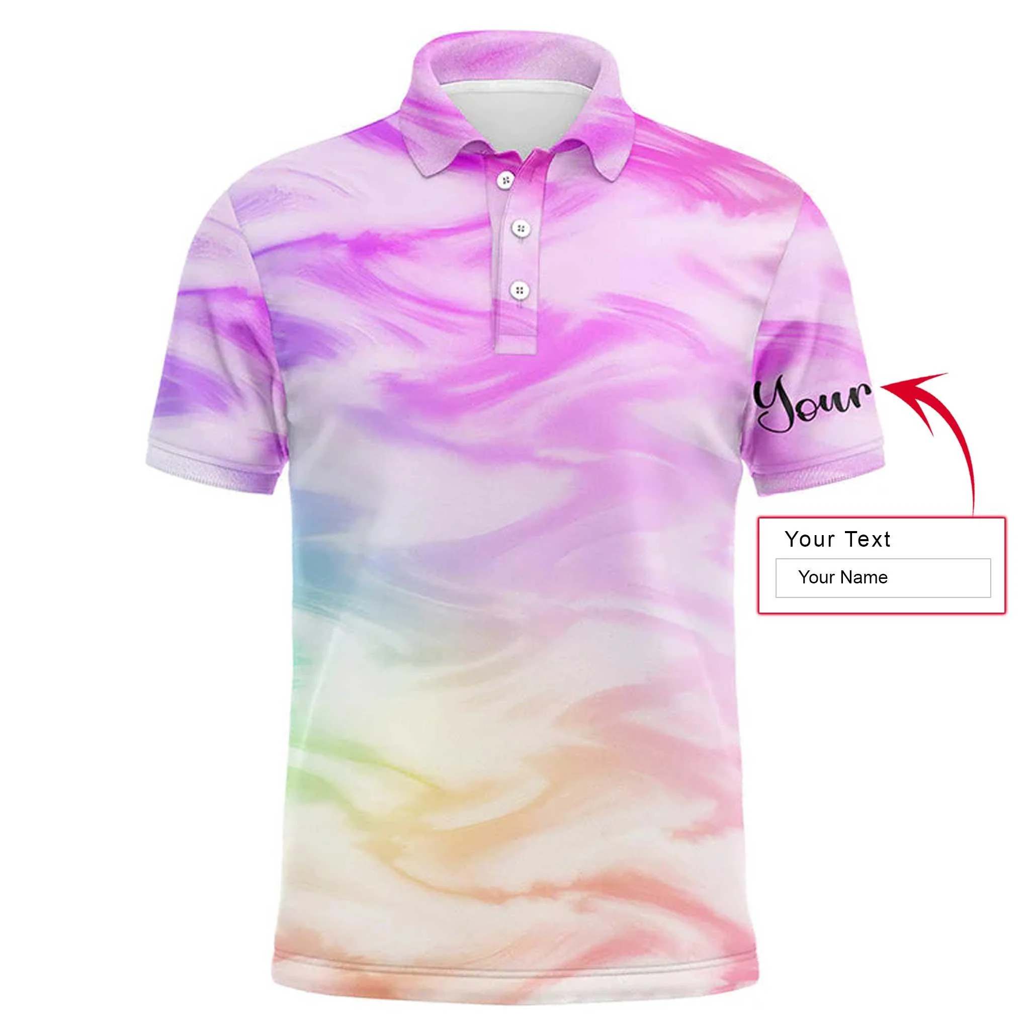 Golf Men Polo Shirt - Colorful Watercolor Paint Pattern Custom Name Apparel - Personalized Gift For Golf Lover, Team, Male Players, Golfer