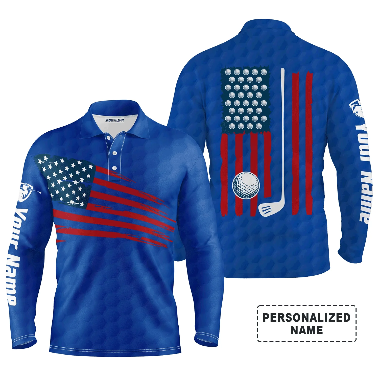 Golf Men Polo Shirt - Custom Name American Flag Multicolor Apparel - Personalized Gift For Golf Lover, Team, Husband, Boyfriend, 4th July, Patriotic - Image 15