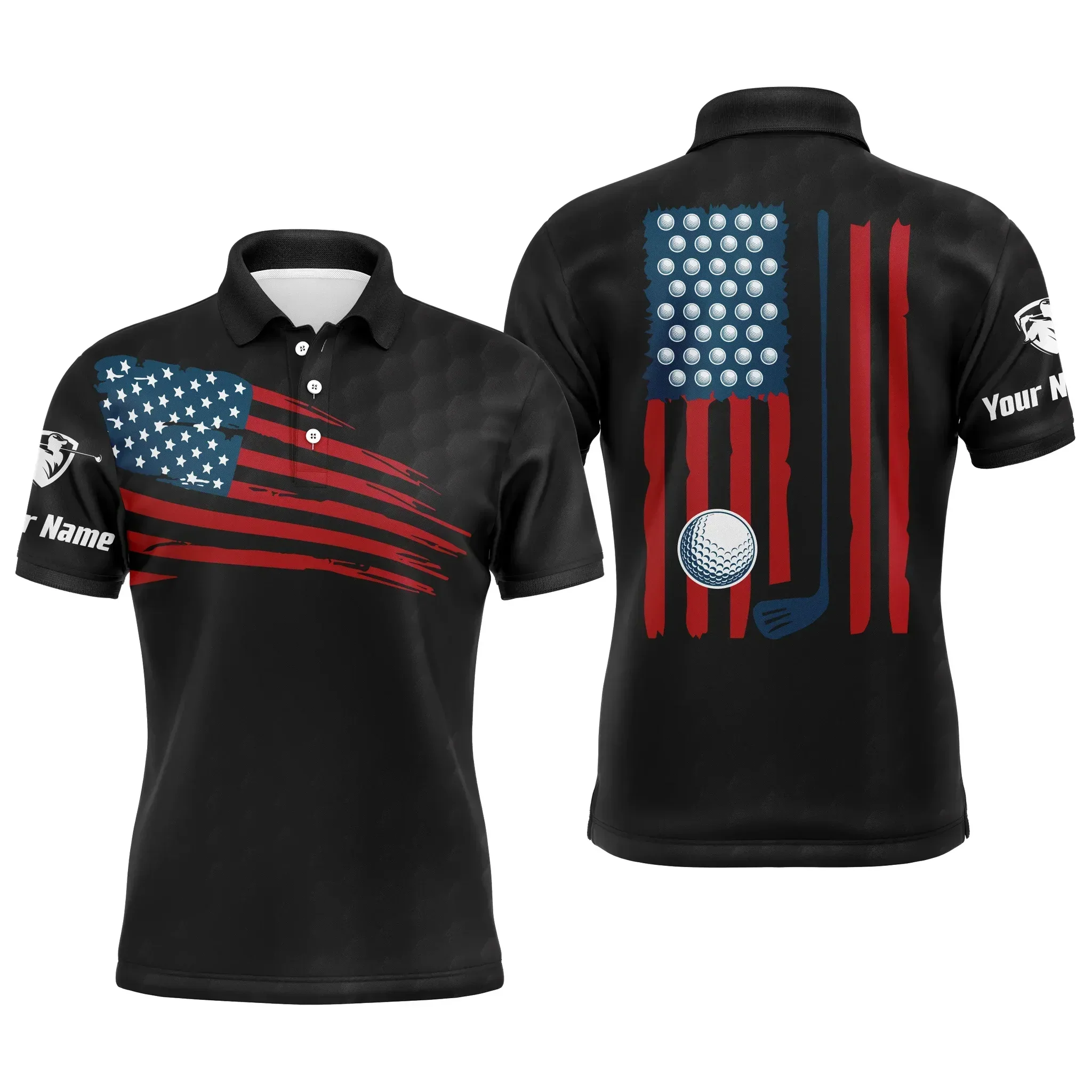 Golf Men Polo Shirt - Custom Name American Flag Multicolor Apparel - Personalized Gift For Golf Lover, Team, Husband, Boyfriend, 4th July, Patriotic - Image 9