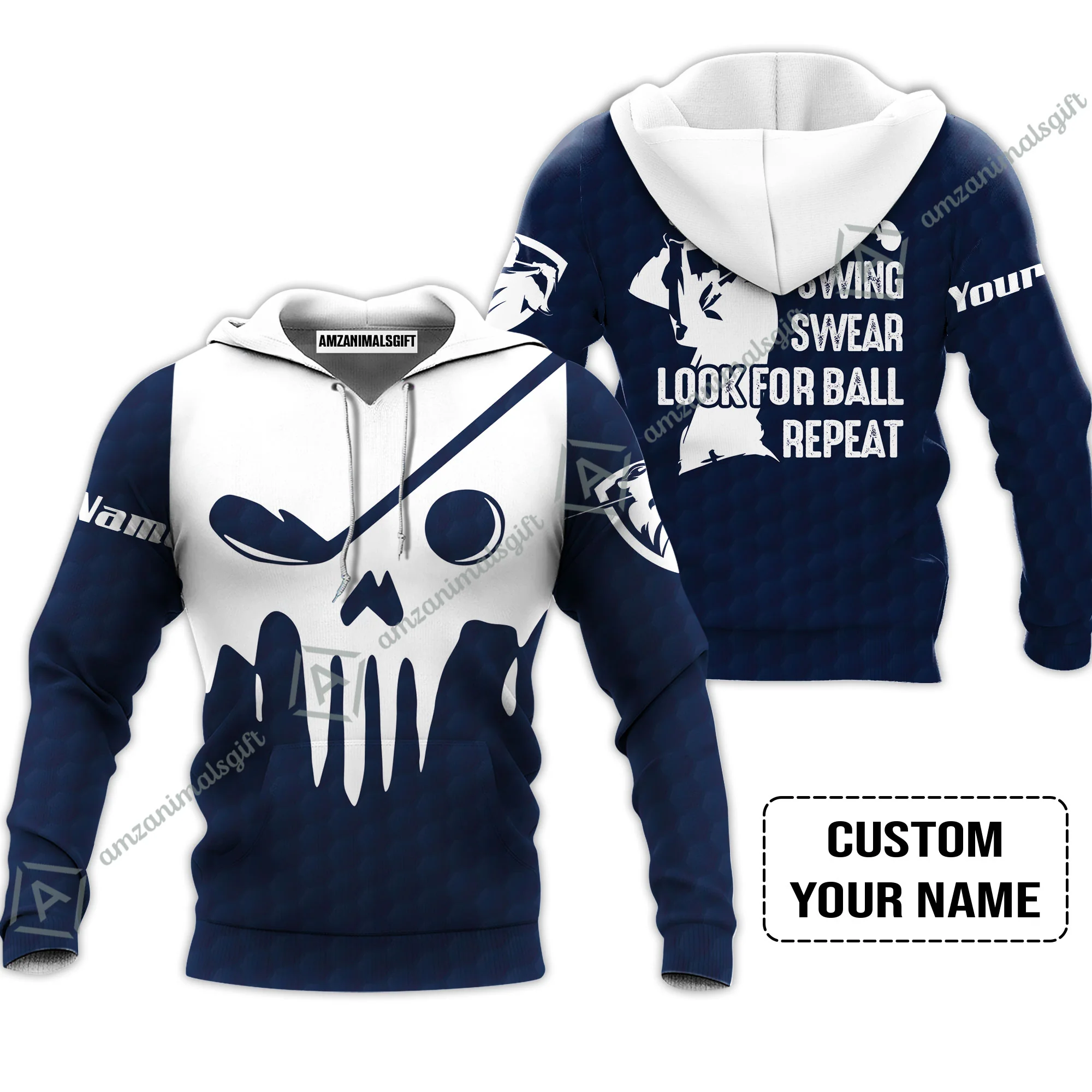 Golf Men Polo Shirt - Custom Name Golf Skull - Swing Swear Look For Ball Repeat Men Polo Shirt - Image 4