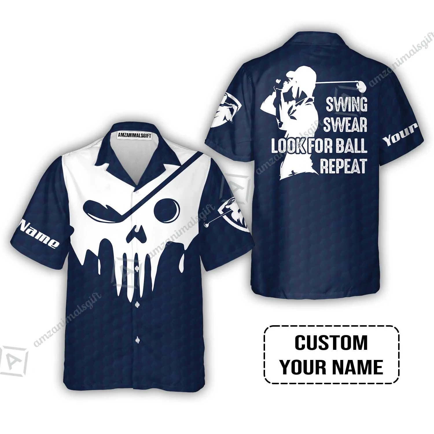 Golf Men Polo Shirt - Custom Name Golf Skull - Swing Swear Look For Ball Repeat Men Polo Shirt - Image 6