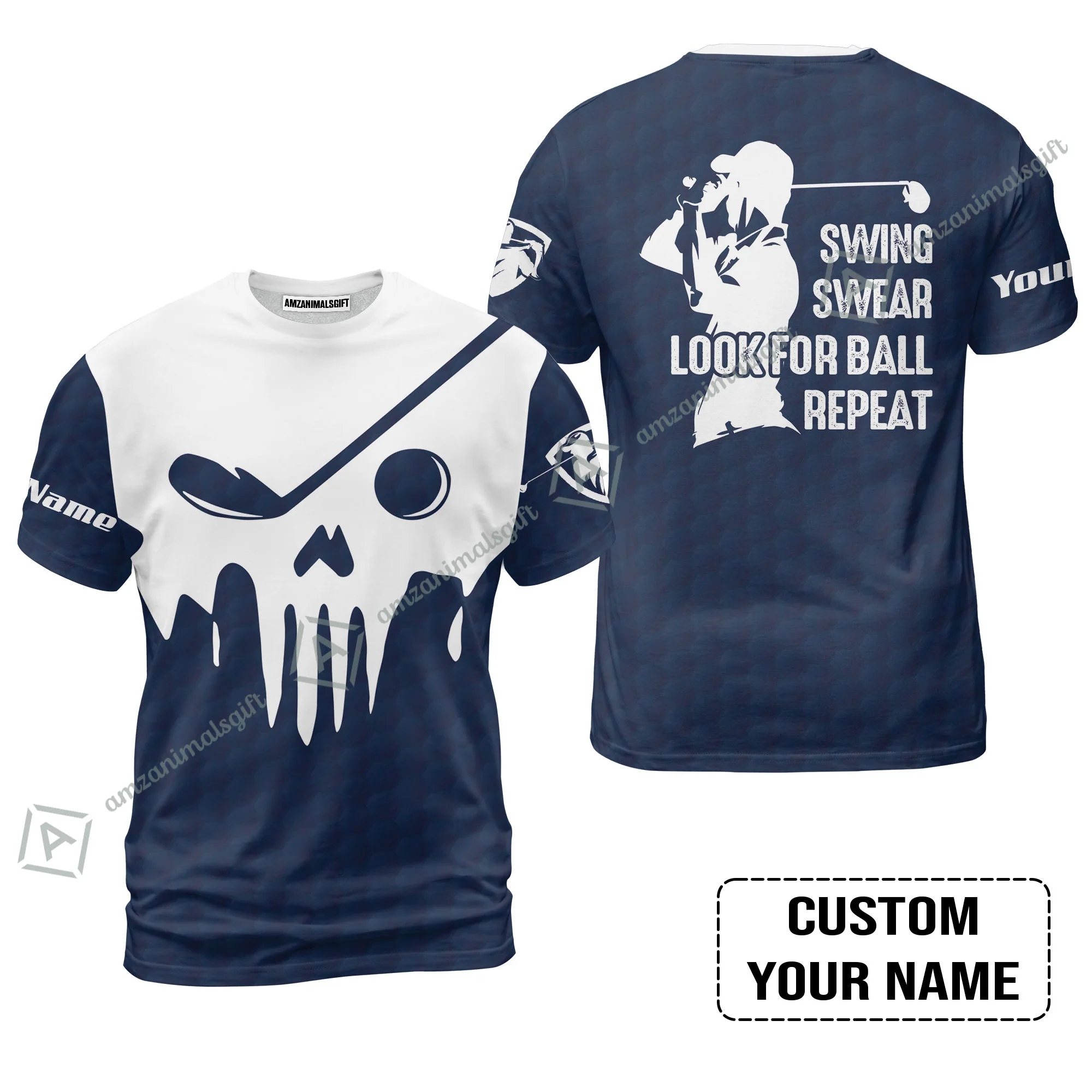 Golf Men Polo Shirt - Custom Name Golf Skull - Swing Swear Look For Ball Repeat Men Polo Shirt - Image 7