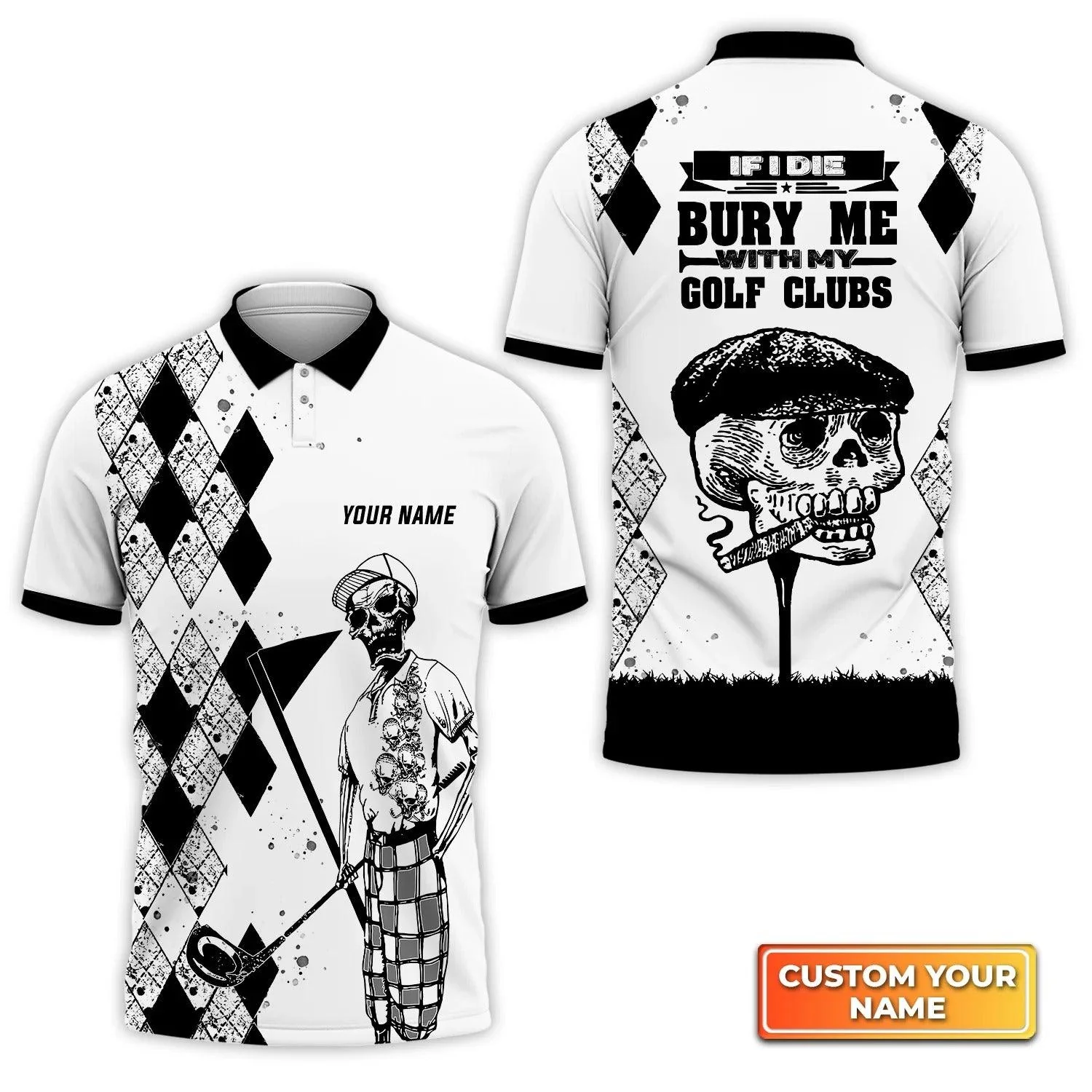 Golf Men Polo Shirt Custom Name - If I Die Bury Me With My Golf Clubs Golf Personalized Polo Shirt For Men - Gift For Golfers, Friend, Family - Image 3