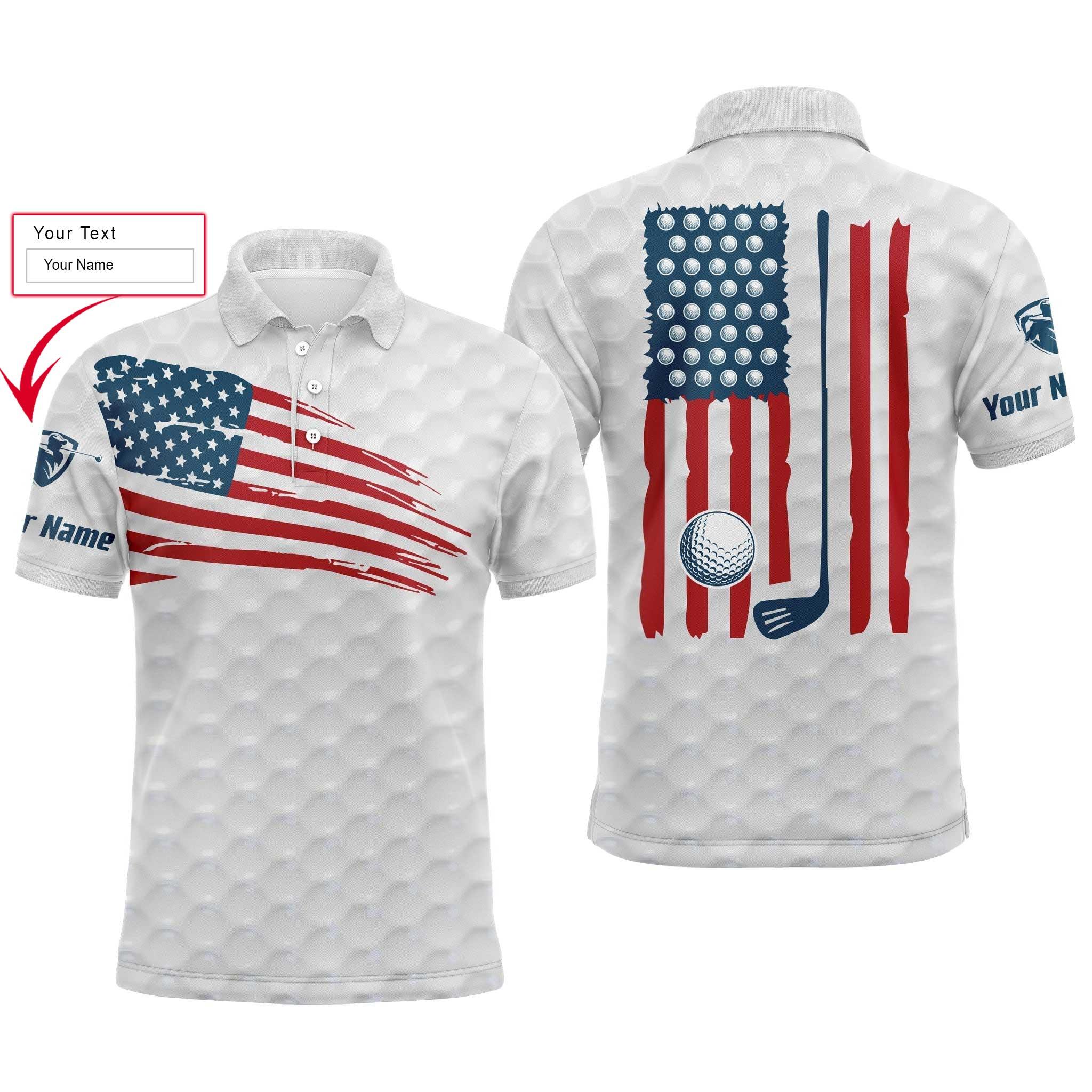 Golf Men Polo Shirt, Custom Name Multicolor American Flag Patriotic Apparel - Personalized Sports Gifts For Golf Lover, Male, Husband, Boyfriend
