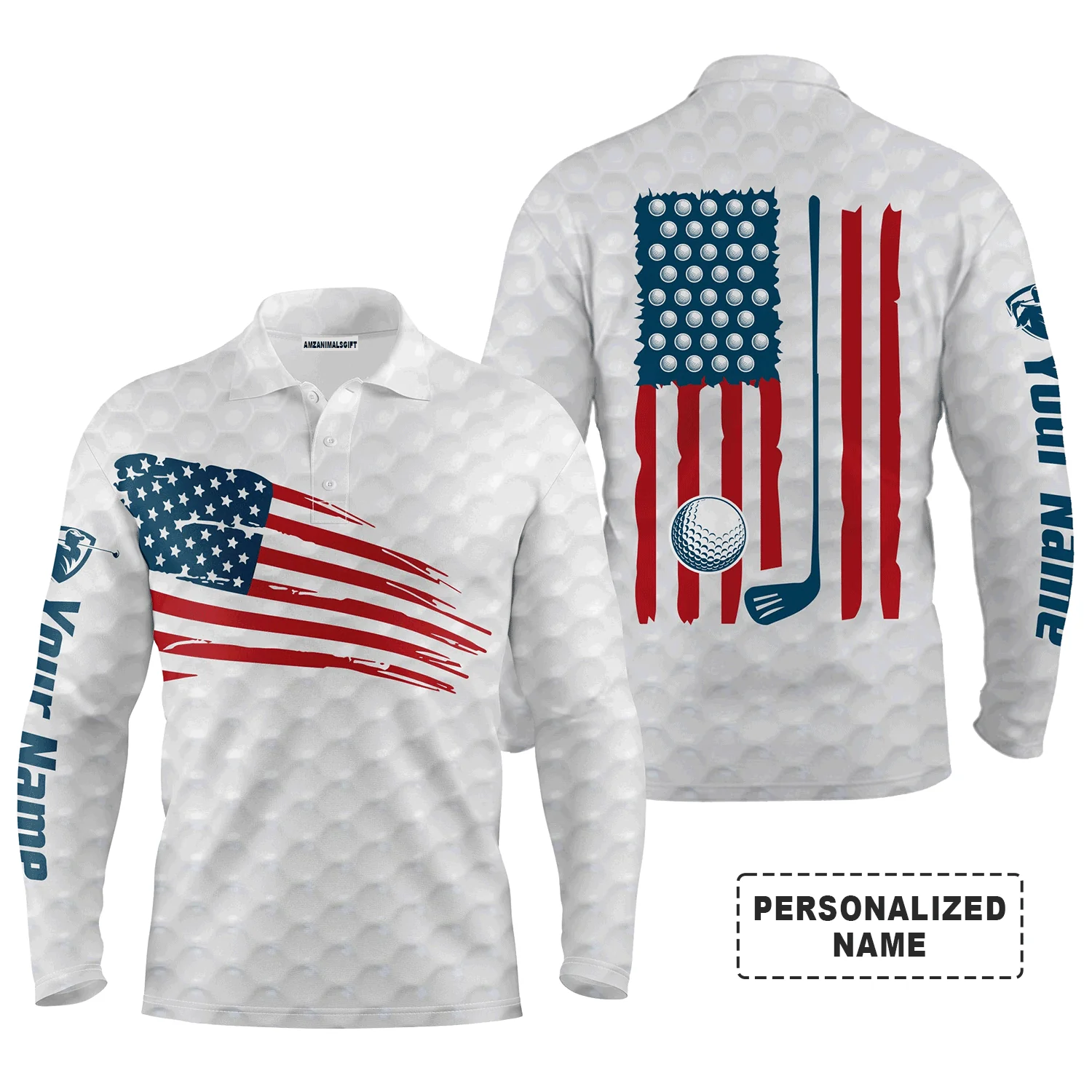 Golf Men Polo Shirt, Custom Name Multicolor American Flag Patriotic Apparel - Personalized Sports Gifts For Golf Lover, Male, Husband, Boyfriend - Image 13