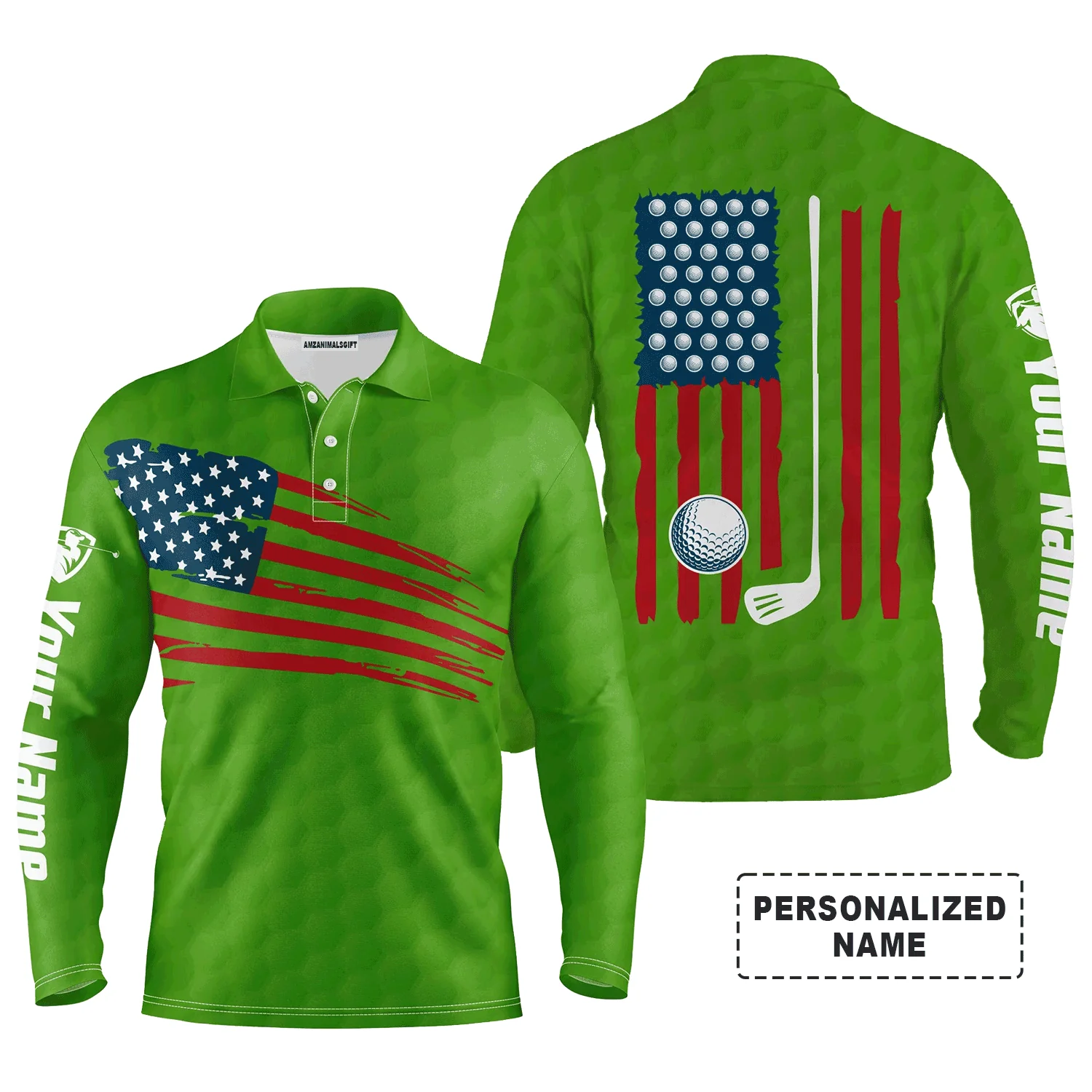 Golf Men Polo Shirt, Custom Name Multicolor American Flag Patriotic Apparel - Personalized Sports Gifts For Golf Lover, Male, Husband, Boyfriend - Image 15