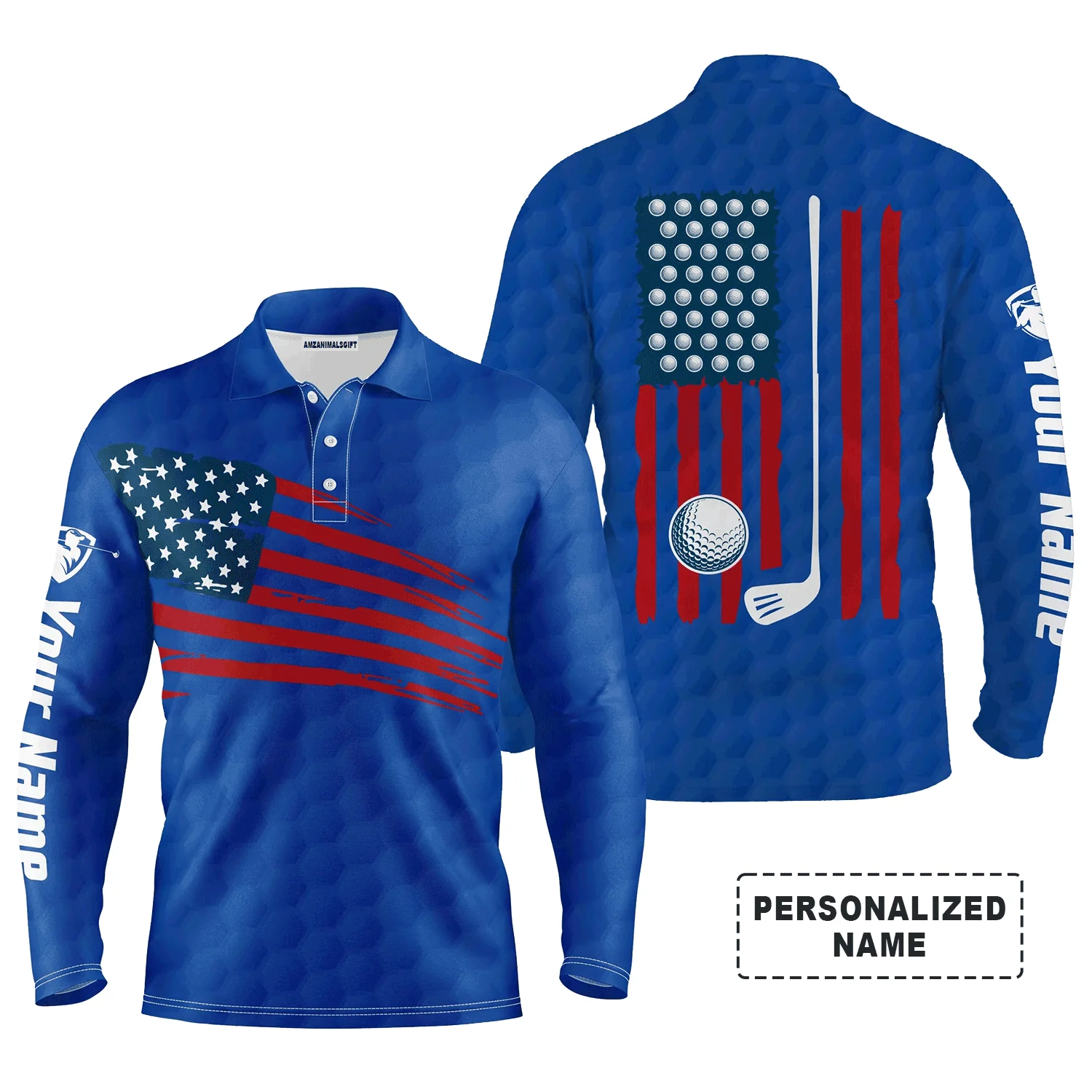 Golf Men Polo Shirt, Custom Name Multicolor American Flag Patriotic Apparel - Personalized Sports Gifts For Golf Lover, Male, Husband, Boyfriend - Image 16
