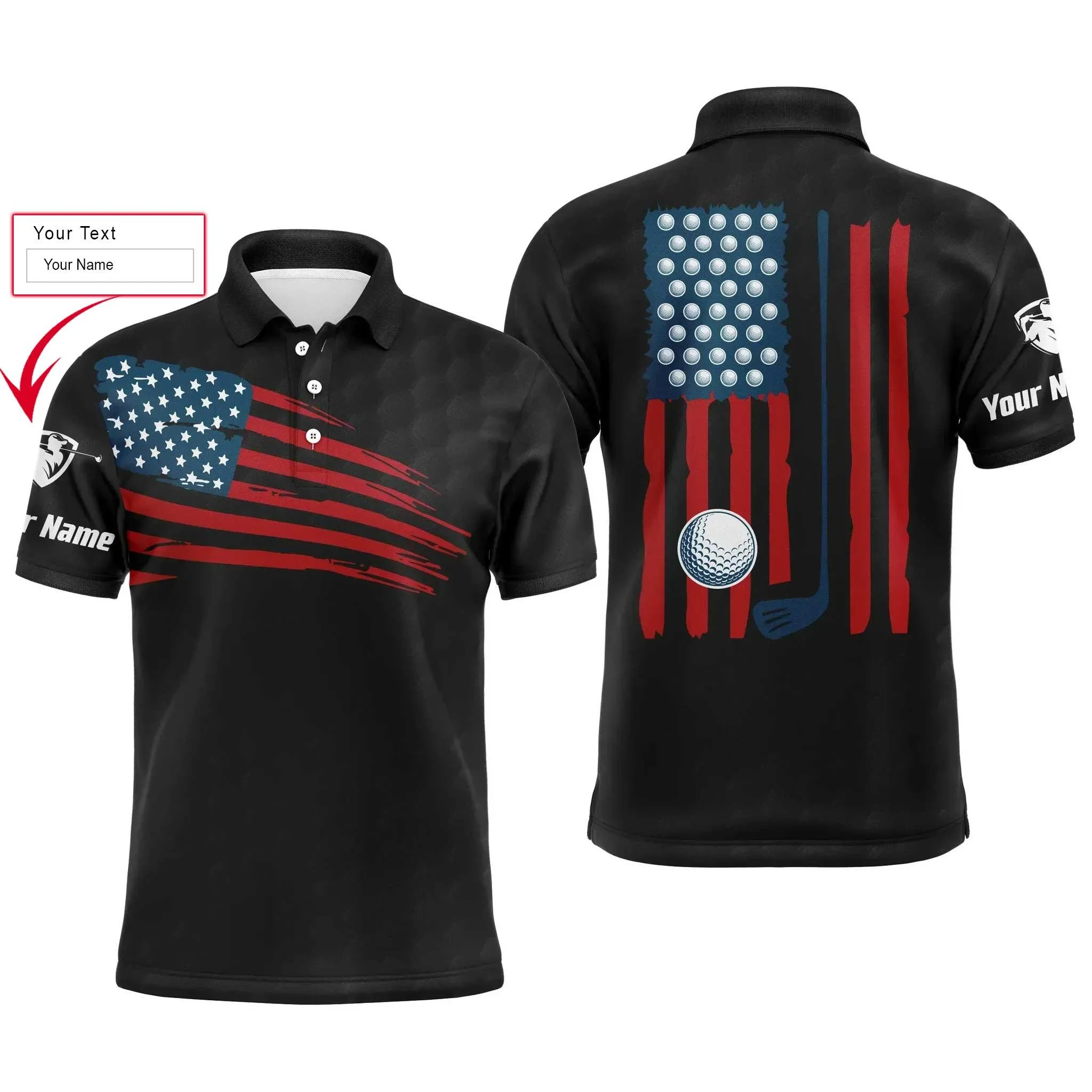 Golf Men Polo Shirt, Custom Name Multicolor American Flag Patriotic Apparel - Personalized Sports Gifts For Golf Lover, Male, Husband, Boyfriend - Image 2