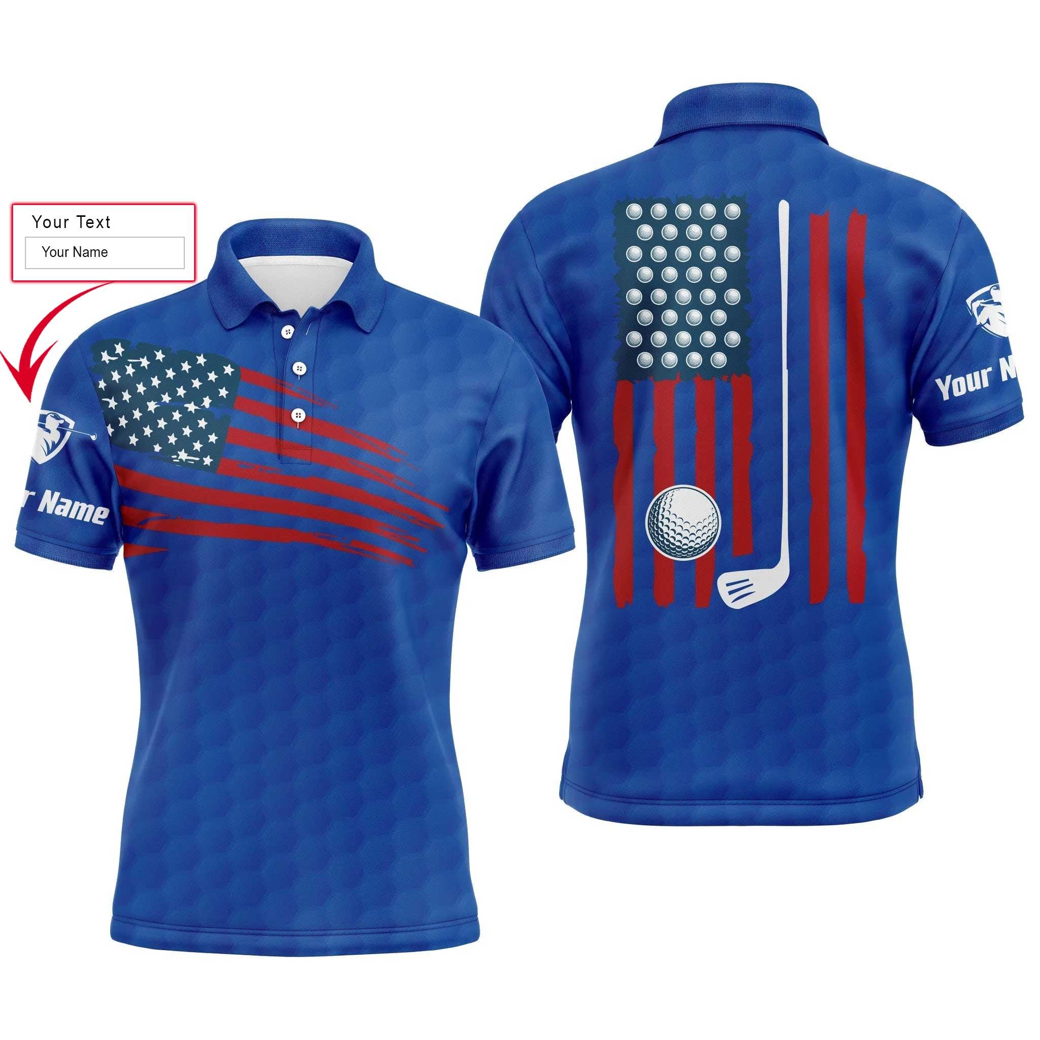 Golf Men Polo Shirt, Custom Name Multicolor American Flag Patriotic Apparel - Personalized Sports Gifts For Golf Lover, Male, Husband, Boyfriend - Image 3