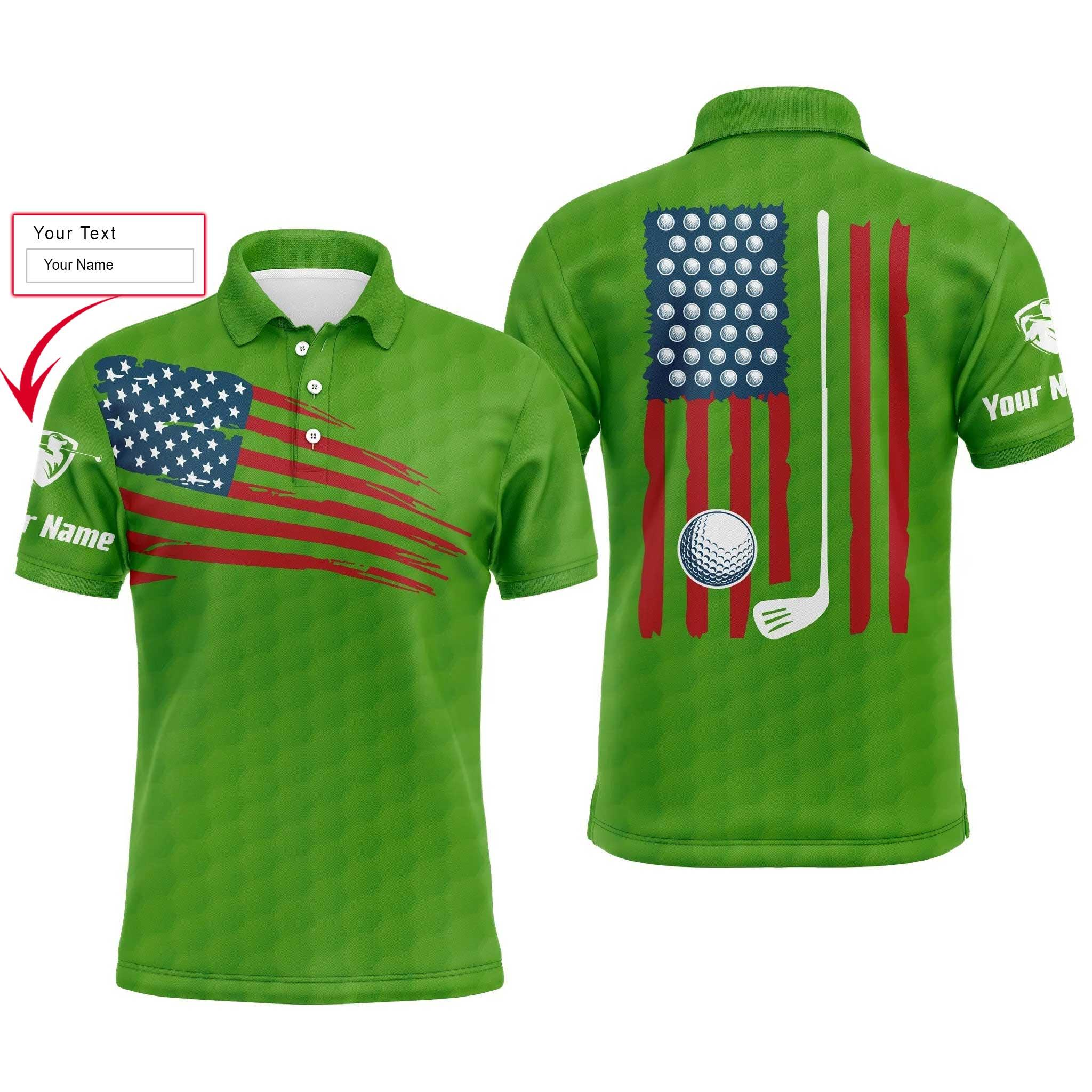 Golf Men Polo Shirt, Custom Name Multicolor American Flag Patriotic Apparel - Personalized Sports Gifts For Golf Lover, Male, Husband, Boyfriend - Image 4