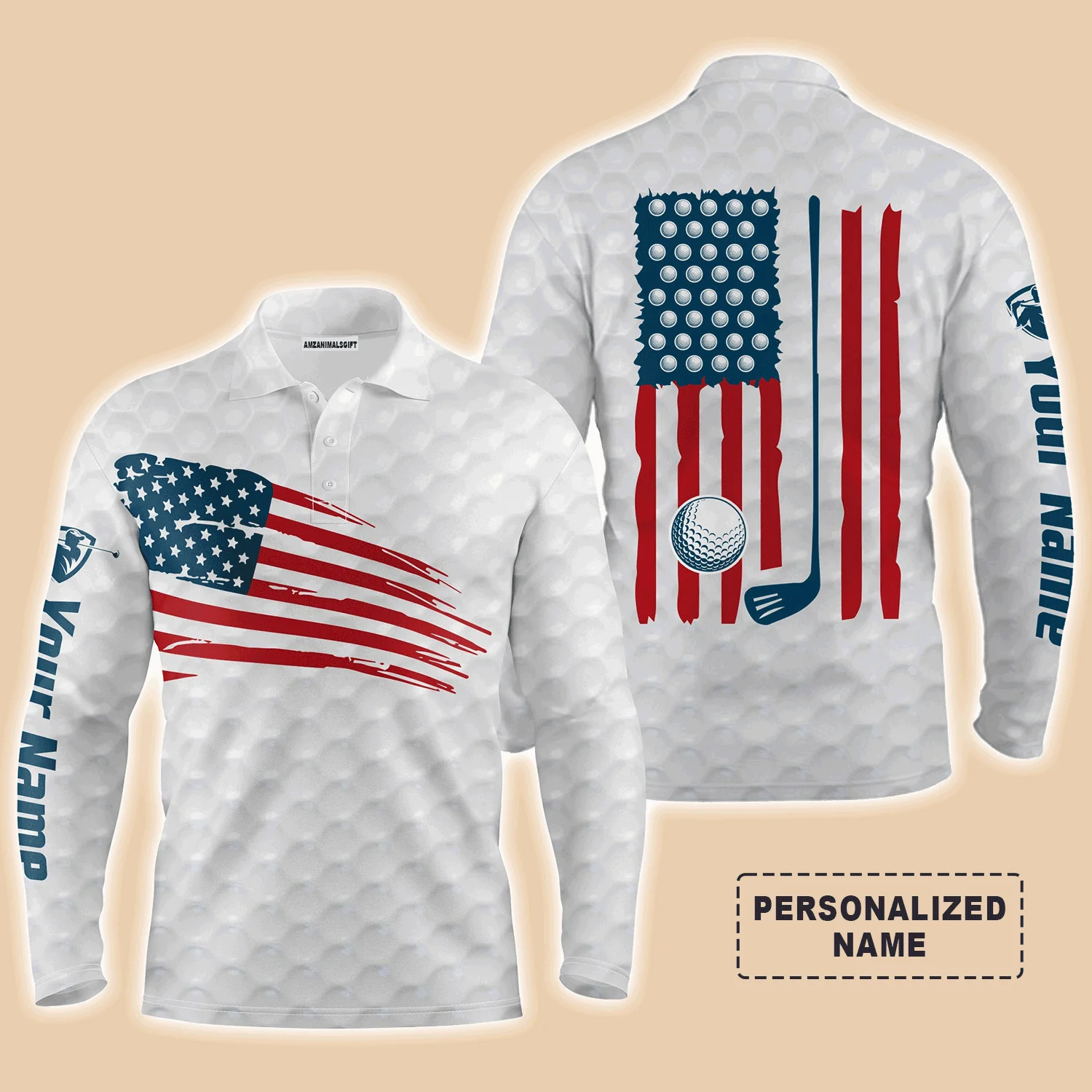 Golf Men Polo Shirt, Custom Name Multicolor American Flag Patriotic Apparel - Personalized Sports Gifts For Golf Lover, Male, Husband, Boyfriend - Image 5