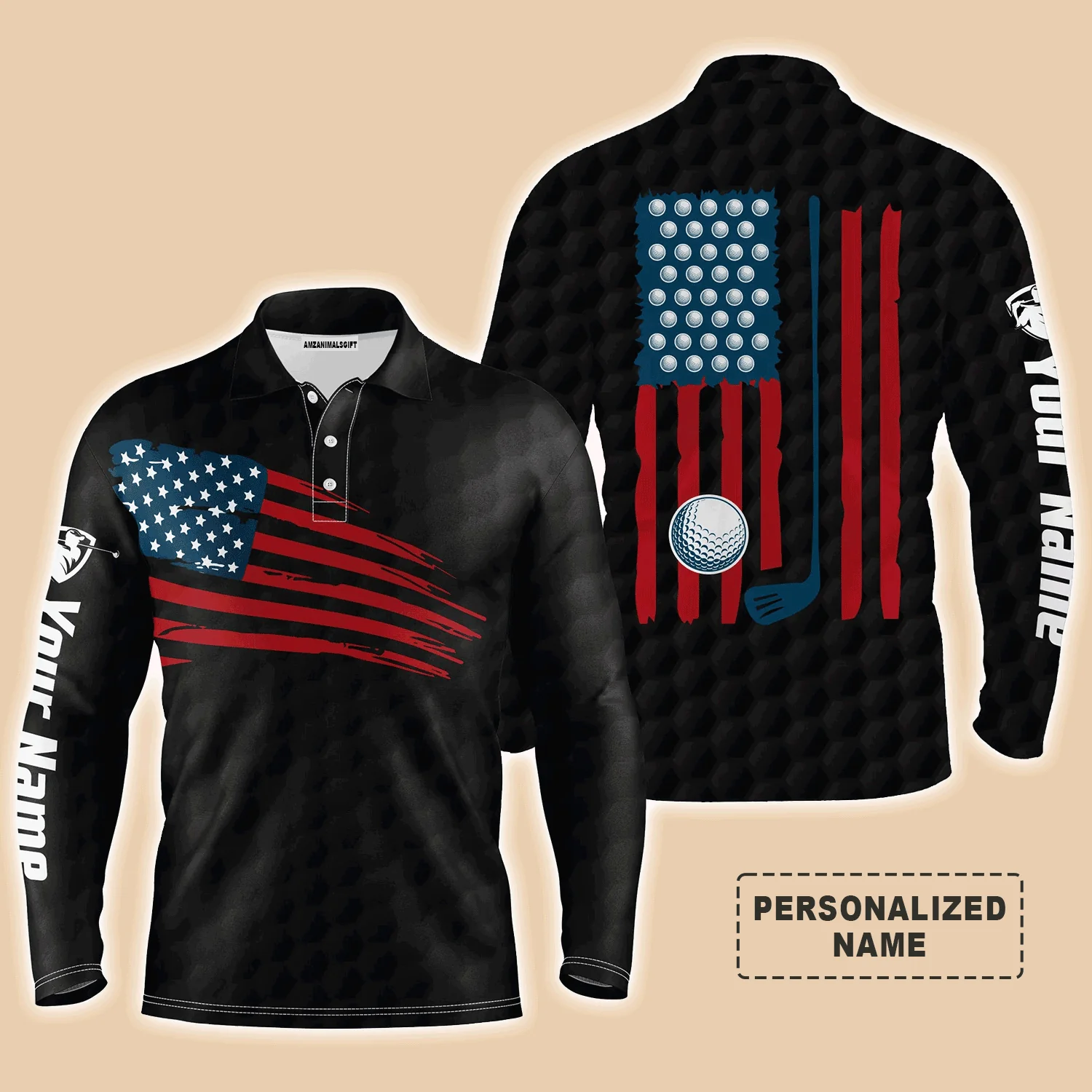 Golf Men Polo Shirt, Custom Name Multicolor American Flag Patriotic Apparel - Personalized Sports Gifts For Golf Lover, Male, Husband, Boyfriend - Image 6