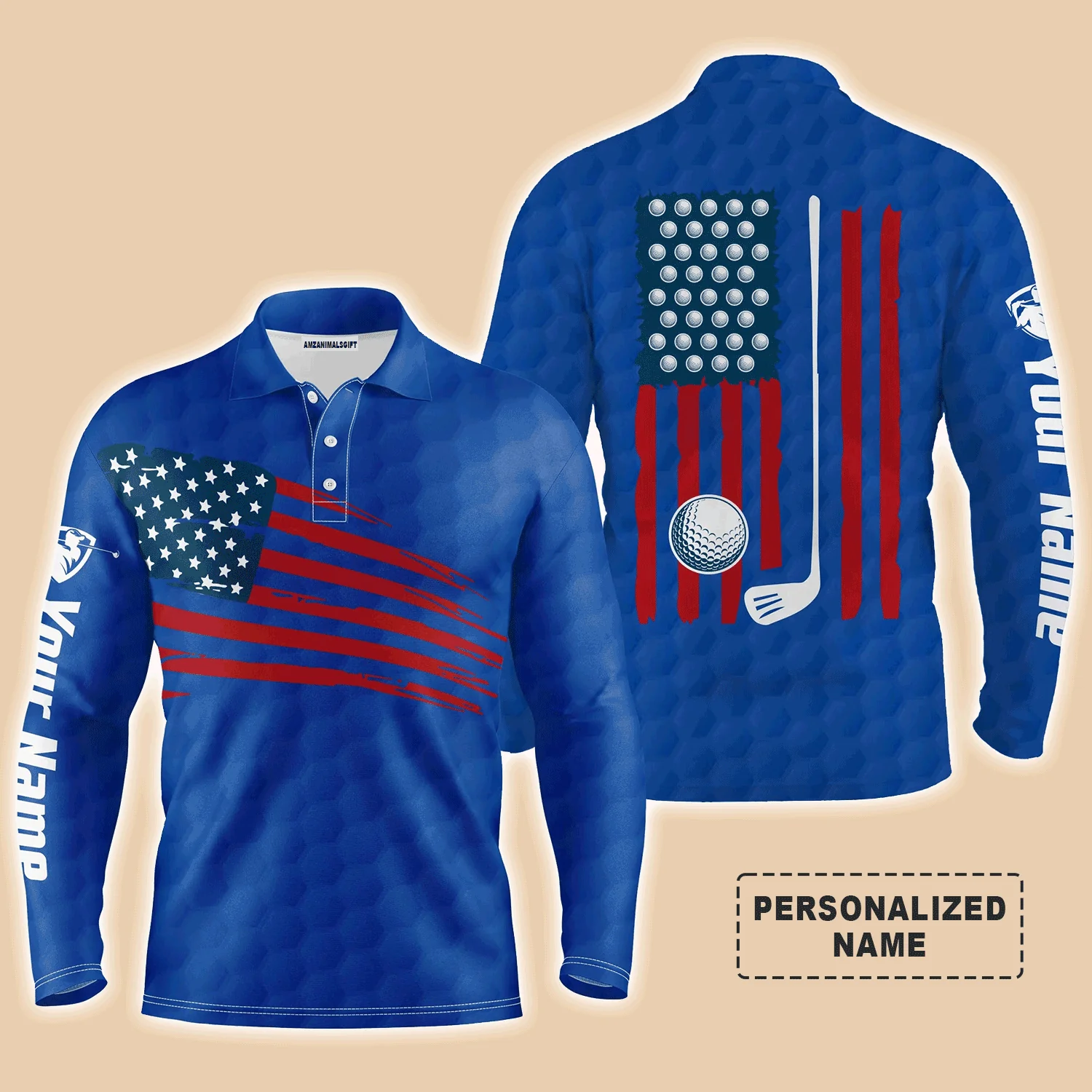 Golf Men Polo Shirt, Custom Name Multicolor American Flag Patriotic Apparel - Personalized Sports Gifts For Golf Lover, Male, Husband, Boyfriend - Image 7