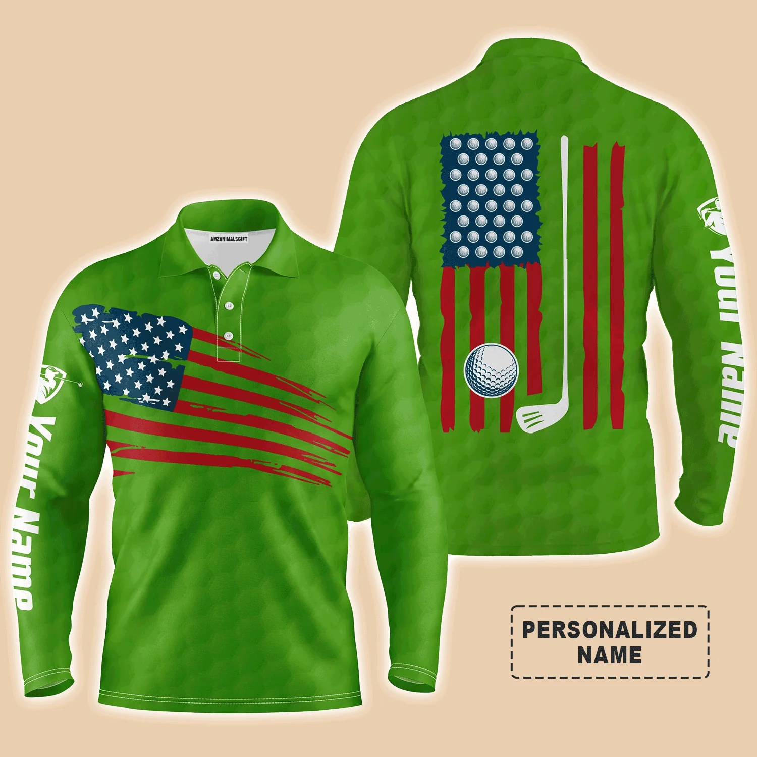 Golf Men Polo Shirt, Custom Name Multicolor American Flag Patriotic Apparel - Personalized Sports Gifts For Golf Lover, Male, Husband, Boyfriend - Image 8
