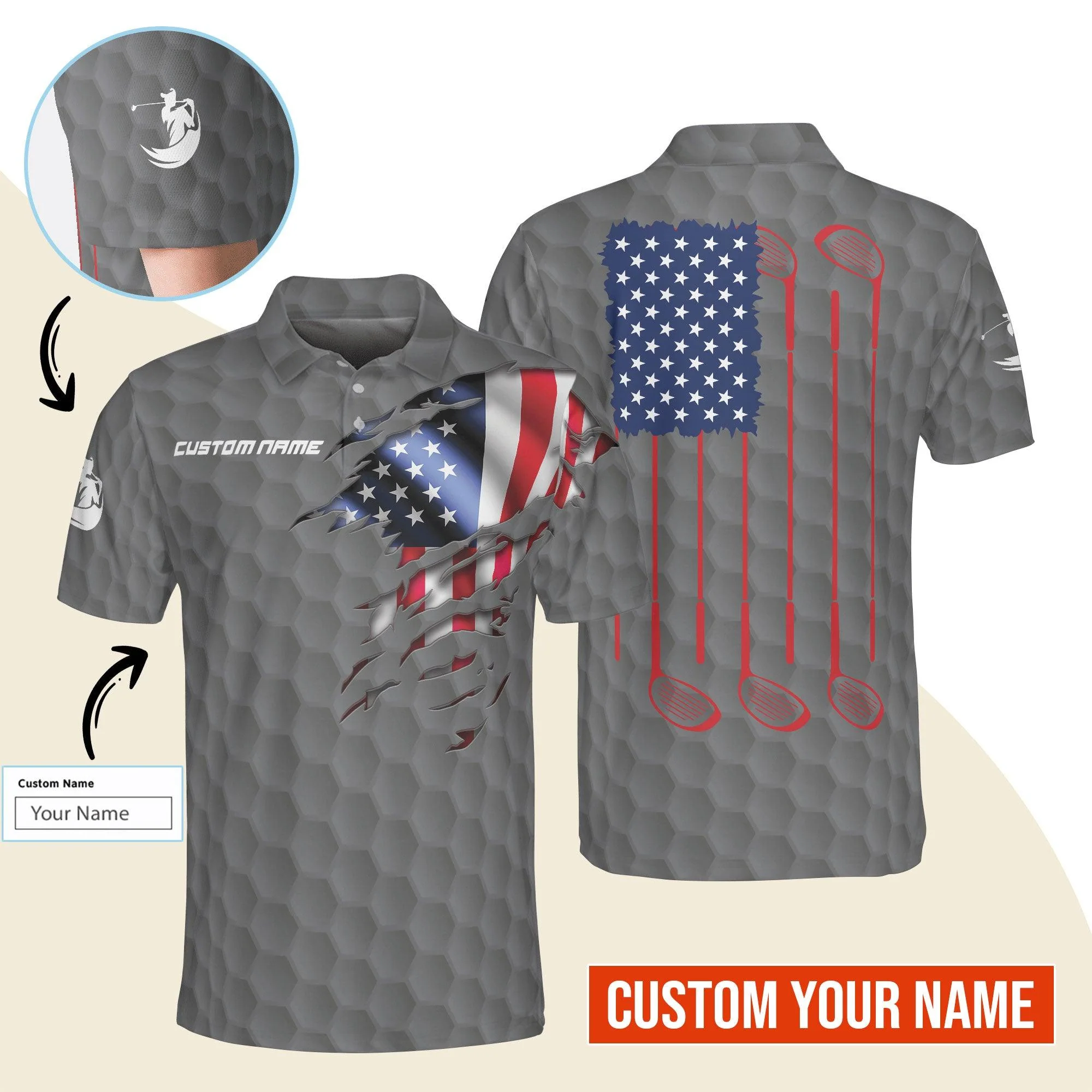 Golf Men Polo Shirt Custom Name - Patriotic Golf, US Flag Personalized Polo Shirt For Men - Gift For Golfers, Friend, Family - Image 6