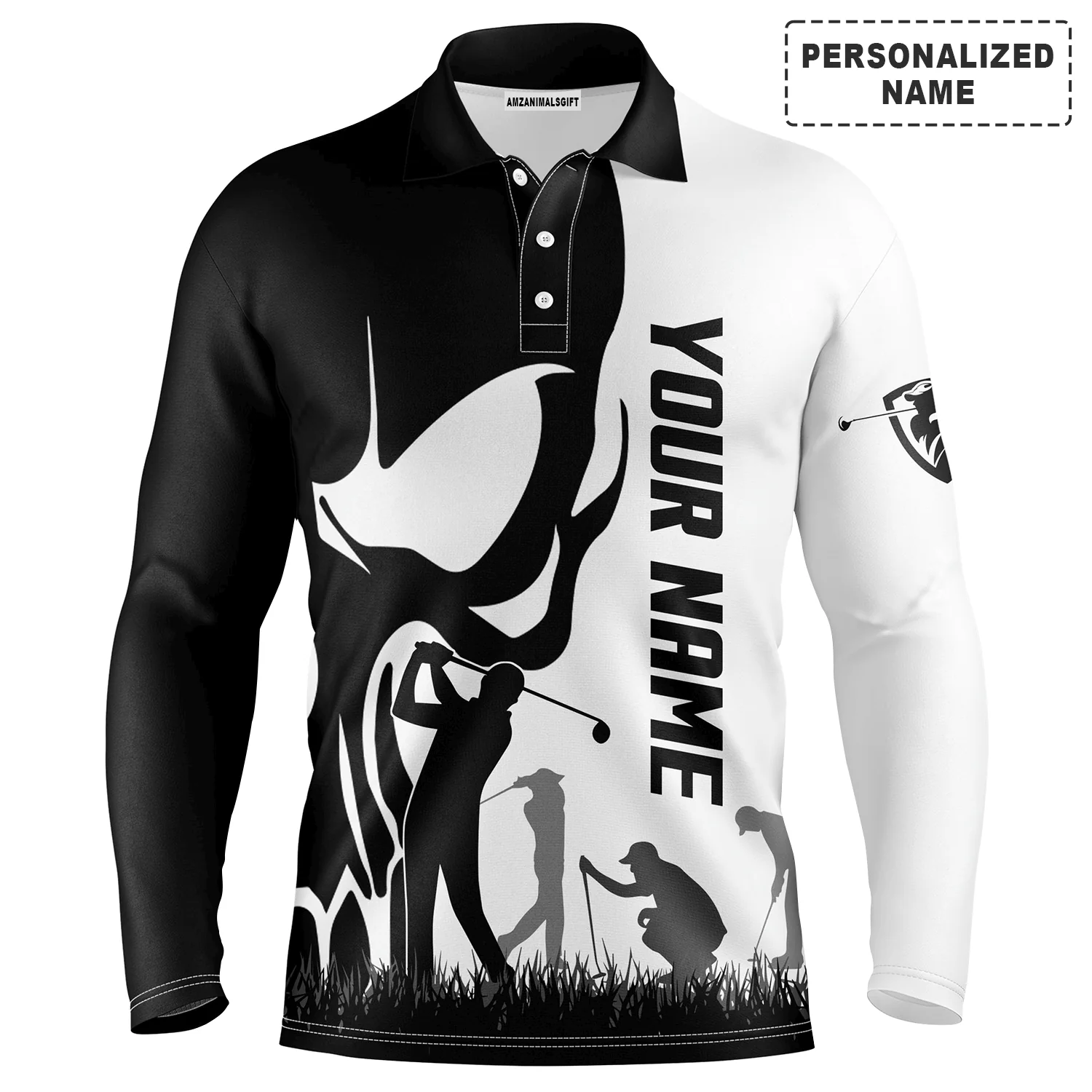 Golf Men Polo Shirt, Custom Name Skull Golf Ball Skin Apparel Men Golf Polo Shirt - Personalized Sports Gift For Men, Husband, Boyfriend, Golf Lovers - Image 7