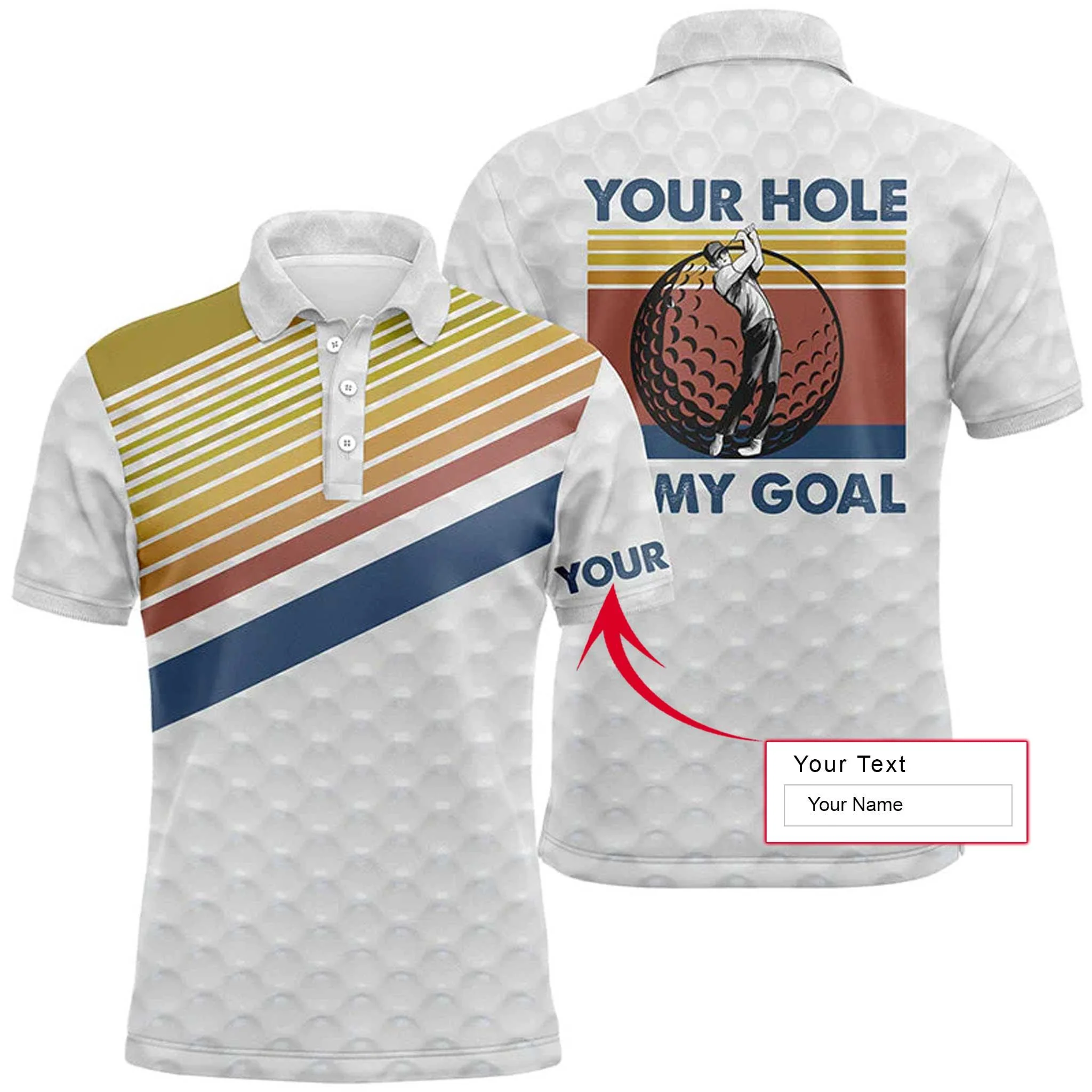 Golf Men Polo Shirt - Custom Name Vintage Golf Balls Skin Apparel - Your Hole Is My Goal Men Golf Polo Shirt - Perfect Polo Shirt For Men, Golfers