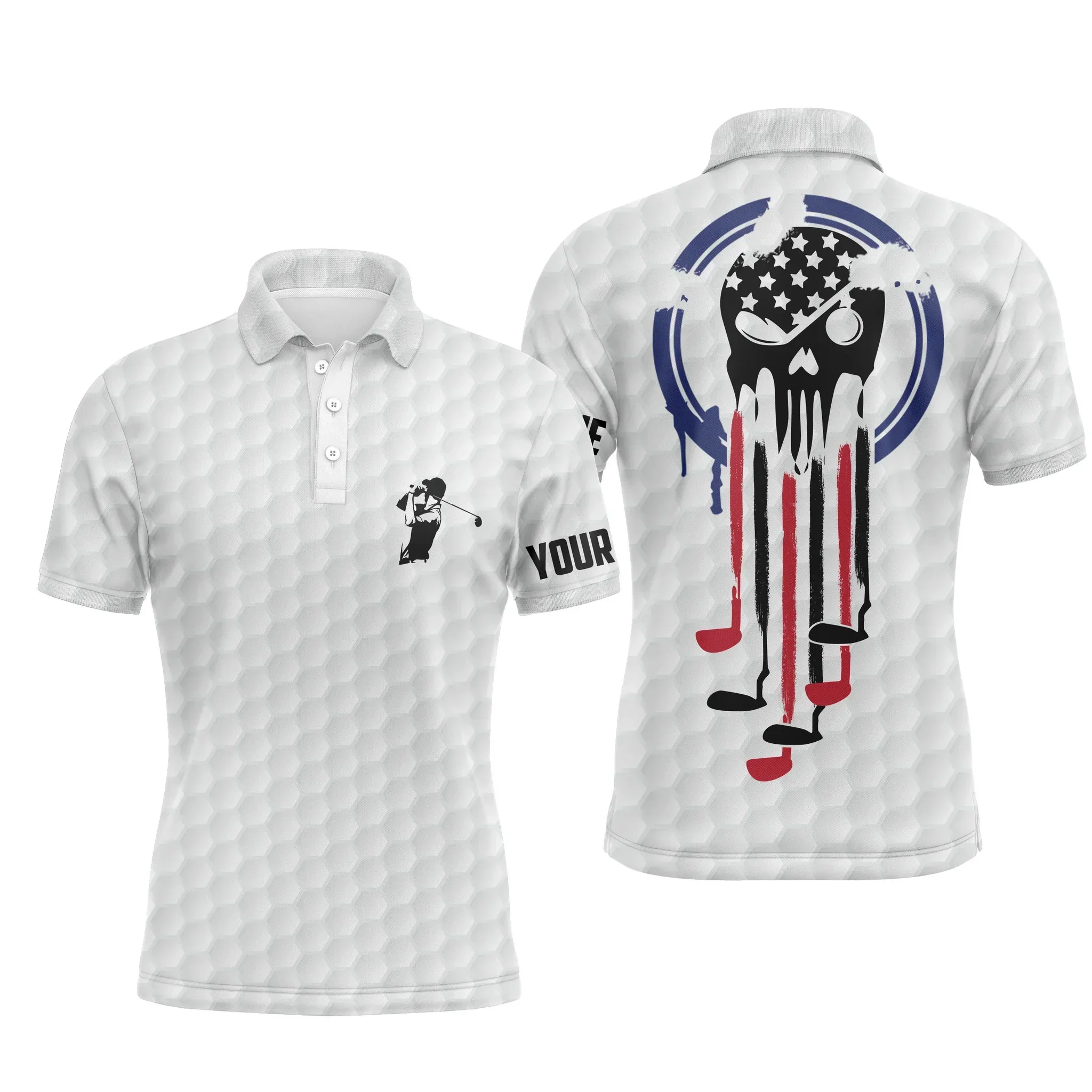Golf Men Polo Shirt - Custom Name White American Flag Reaper Apparel, Skull Men Golf Polo Shirt - Perfect Polo Shirt For Men, Golfers