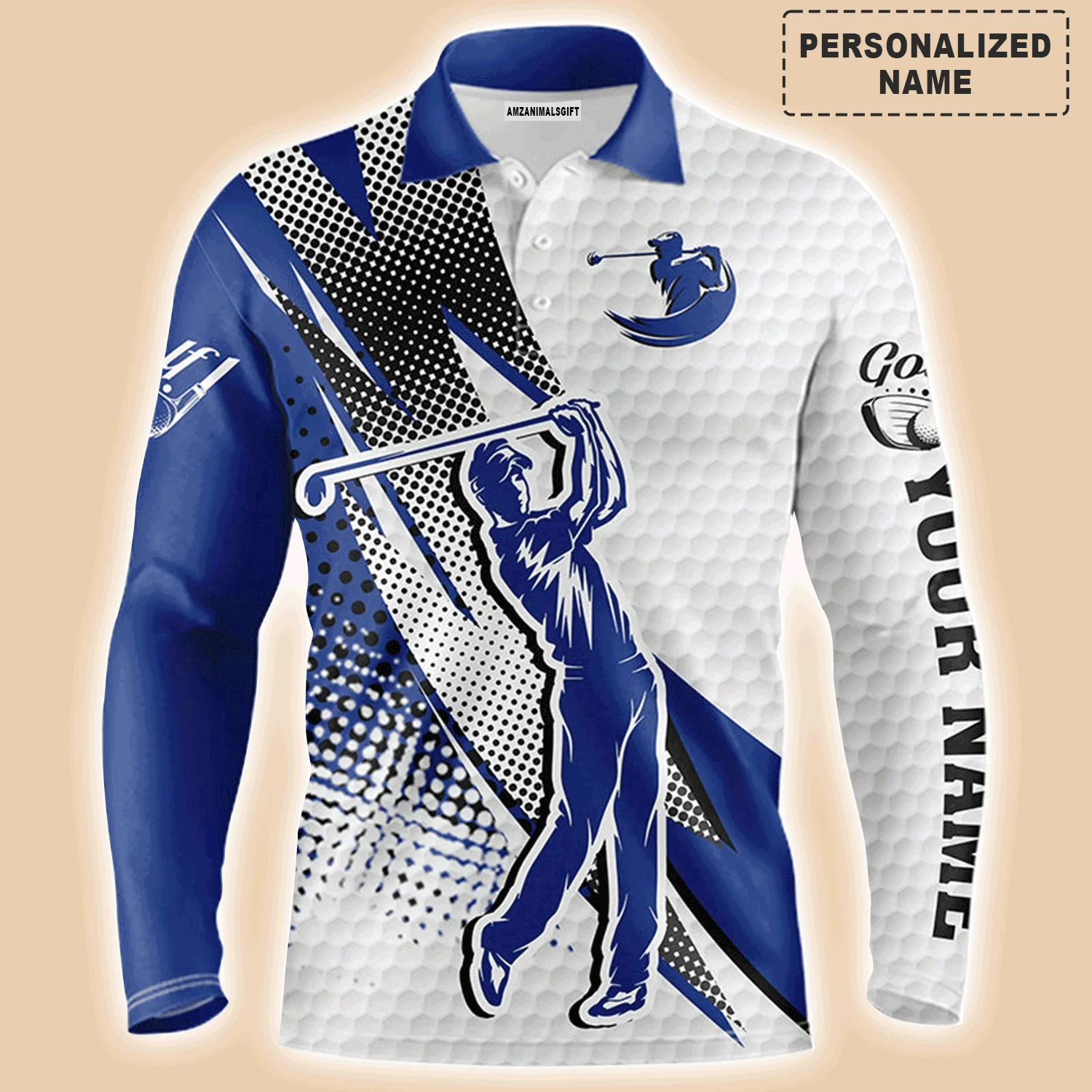 Golf Men Polo Shirt - Custom Name White And Blue Apparel - Personalized Gift For Golf Lover, Male, Husband, Boyfriend, Team Golf - Image 3