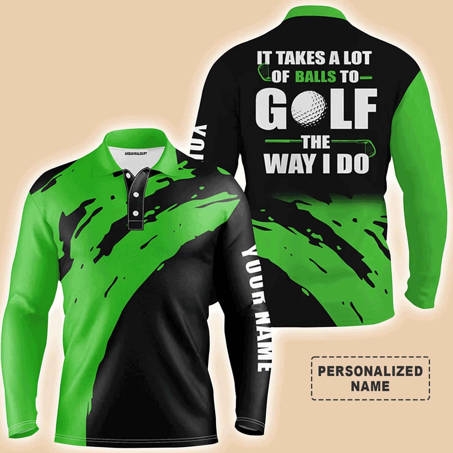 Golf Men Polo Shirt - Funny Custom Name Apparel,It Takes A Lot Of Balls To Golf The Way I Do Men Golf Polo Shirt - Perfect Polo Shirt For Men, Golfers - Image 4