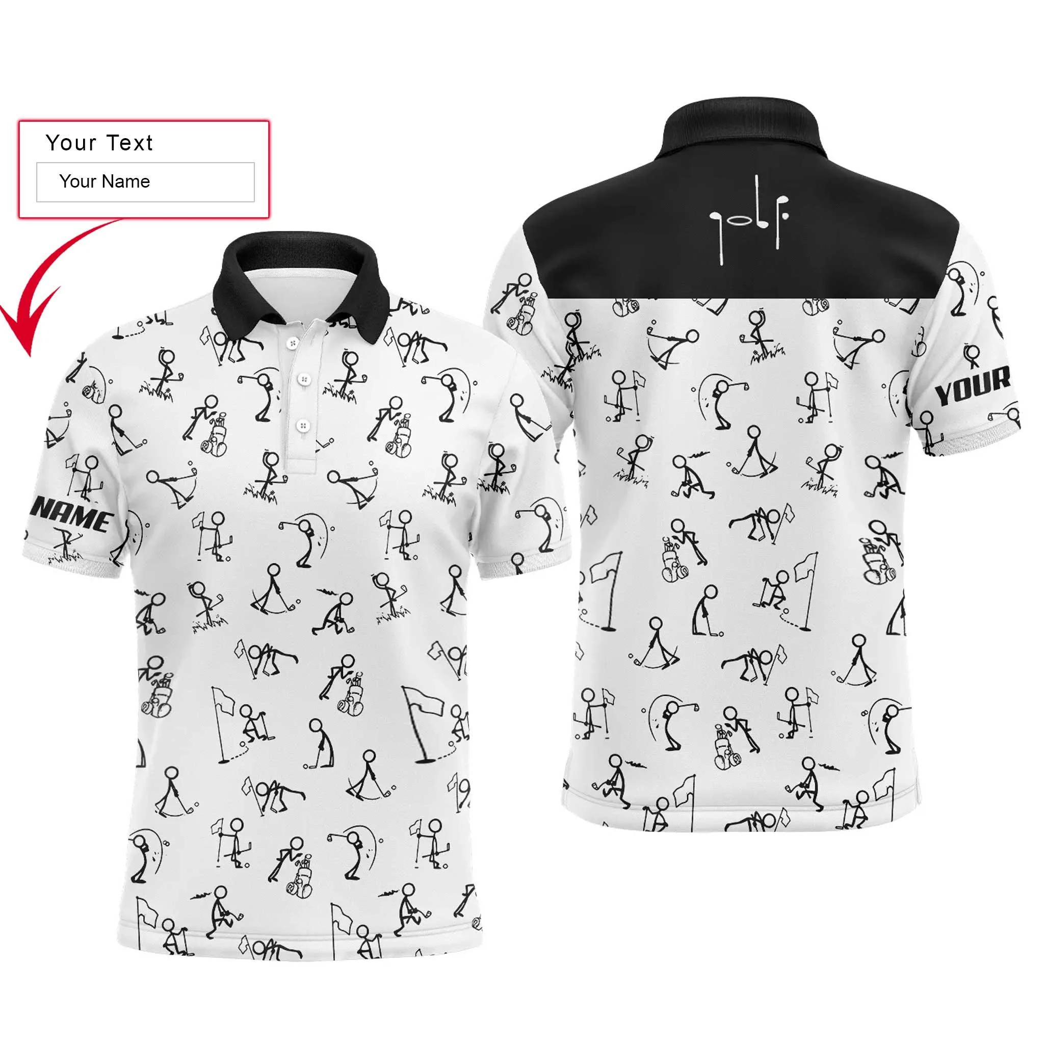 Golf Men Polo Shirt - Funny Golf Pattern Custom Name White Apparel Men Golf Polo Shirt - Personalized Gift For Golf Lover, Team