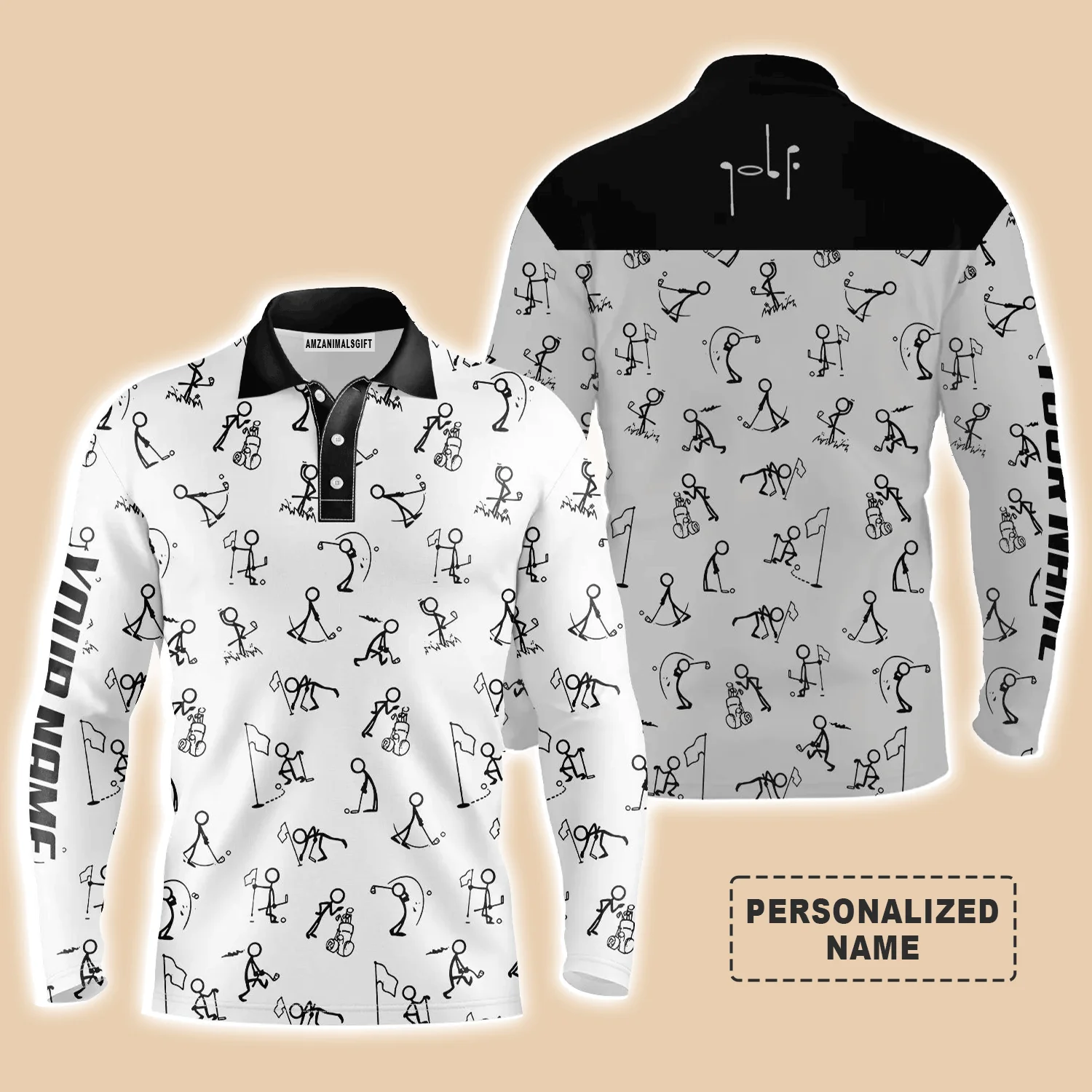 Golf Men Polo Shirt - Funny Golf Pattern Custom Name White Apparel Men Golf Polo Shirt - Personalized Gift For Golf Lover, Team - Image 2
