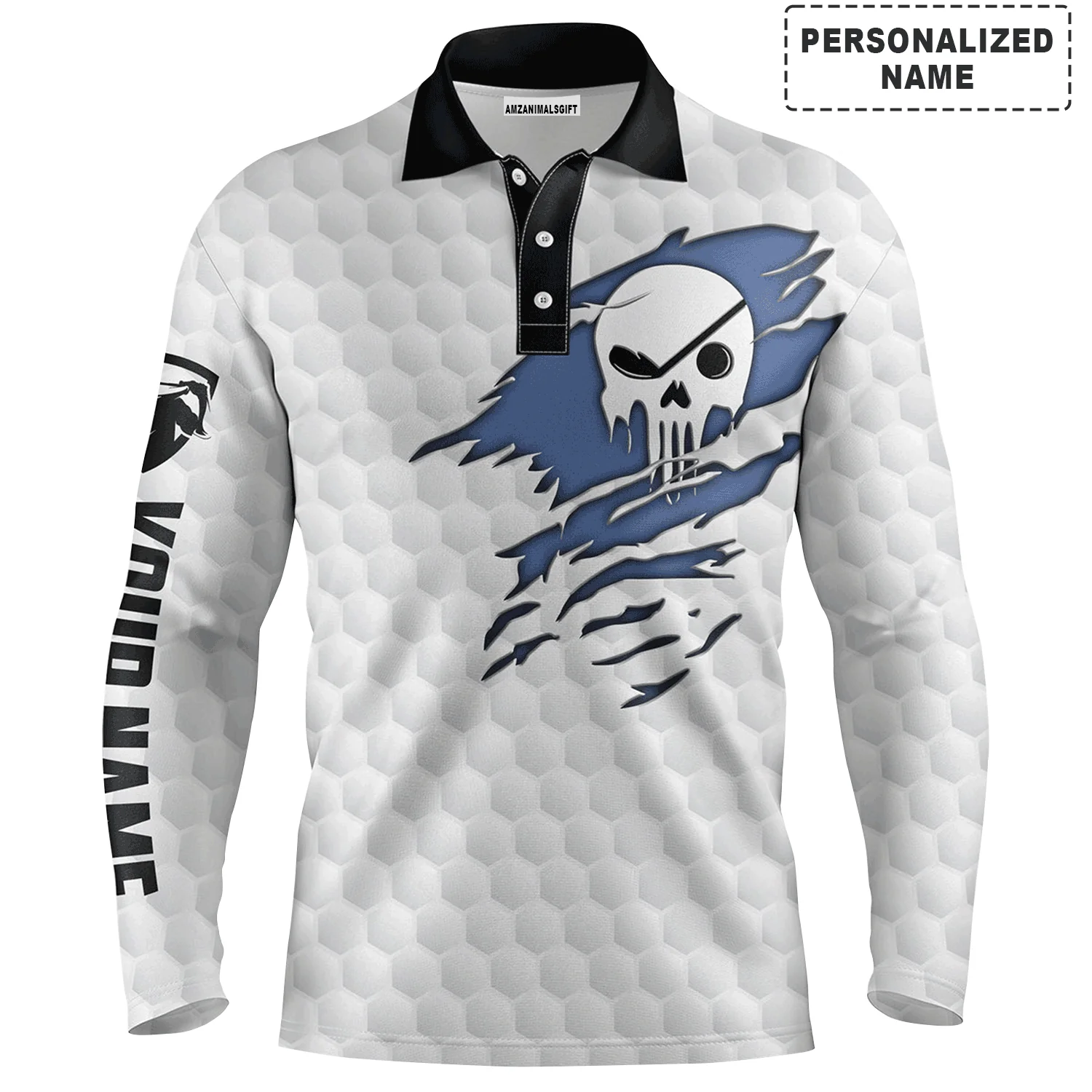 Golf Men Polo Shirt - Golf Club Skull Custom Name White Apparel - Personalized Gift For Golf Lover, Men, Dad, Husband, Boyfriend, Team - Image 2