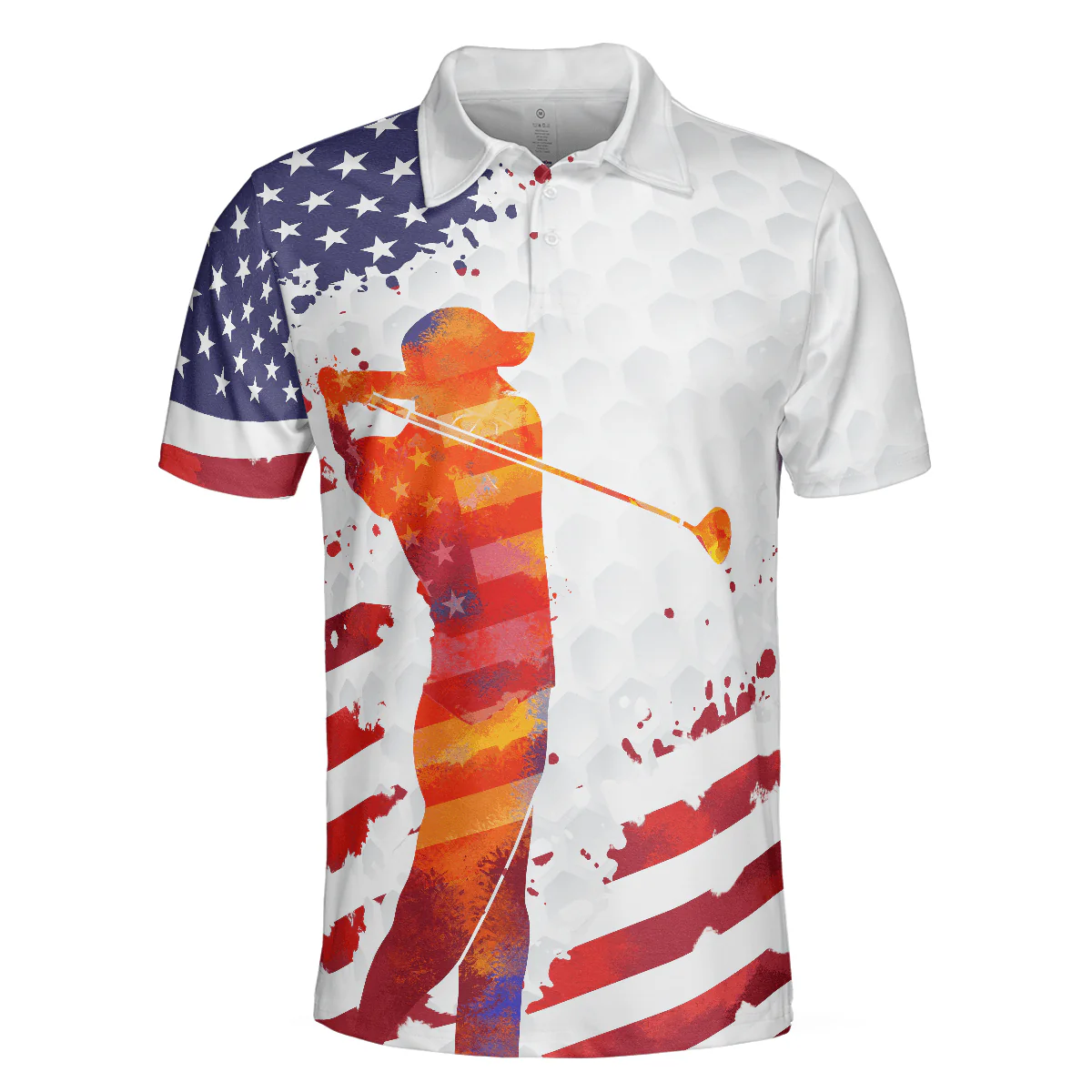 Golf Men Polo Shirt, Golf Swing Abstract with American Flag Independence Day Polo Shirts For Men, 4th Of July Gift For Golfers, Golf Team Lovers - Image 3