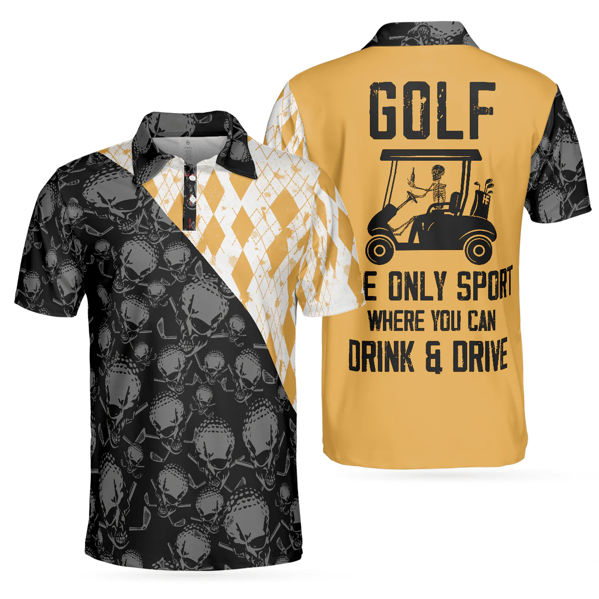 Golf Men Polo Shirt, Golf The Only Sport Where You Can Drink & Drive Polo Shirt, Skull Drinking Polo Shirt For Men, Golfers