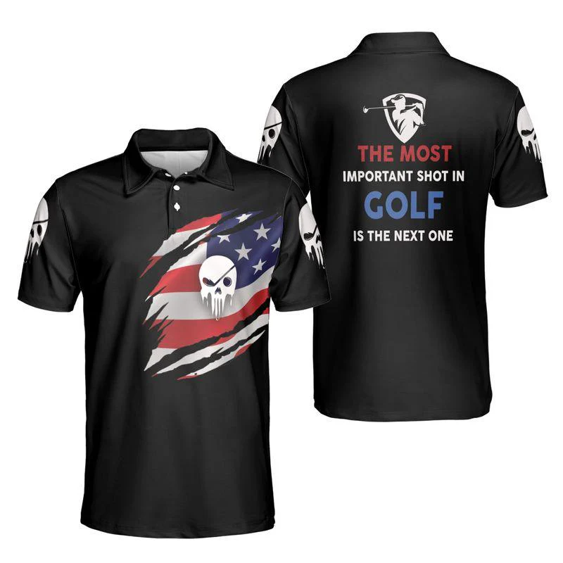 Golf Men Polo Shirt, Golfer Custom Name Shirts For Men, Golf The Most Important Shot Shirts, Patriotic American Flag Men's Short Sleeve Polo Shirt