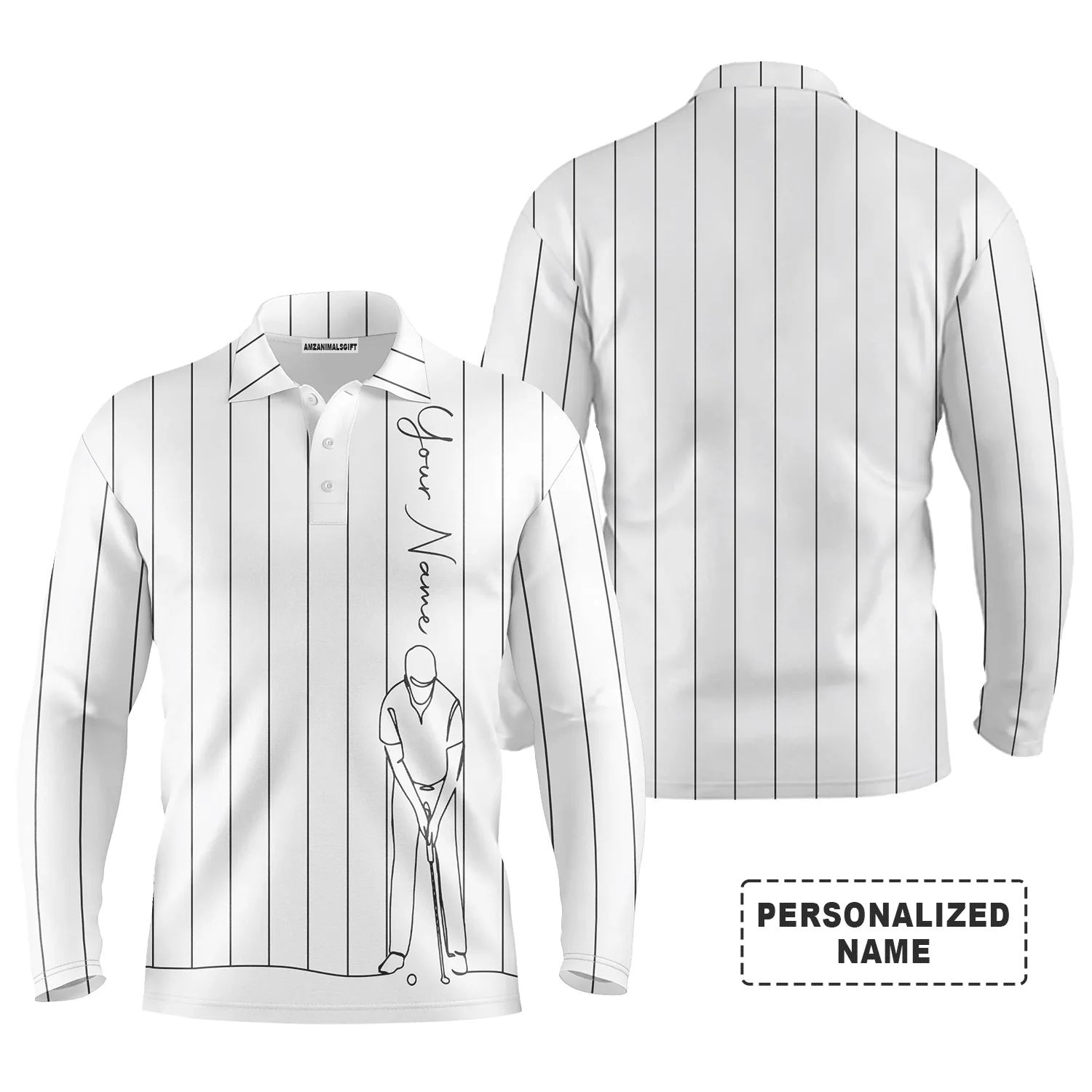 Golf Men Polo Shirt - Multicolor Stripe Pattern Custom Name Apparel - Personalized Gift For Golf Lover, Team, Male Players, Golfer - Image 12