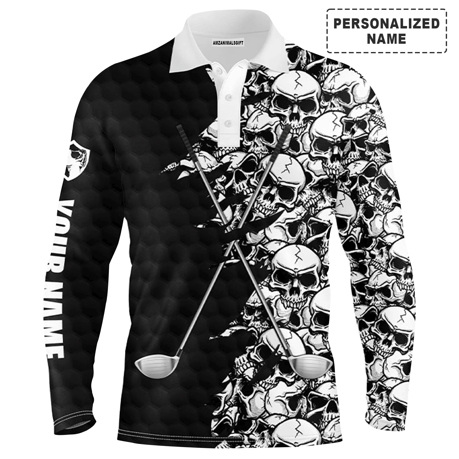 Golf Men Polo Shirt, Pattern Skull Golf Clubs Performance Custom Name Apparel - Personalized Sports Gift For Men, Husband, Boyfriend, Golf Lovers - Image 16
