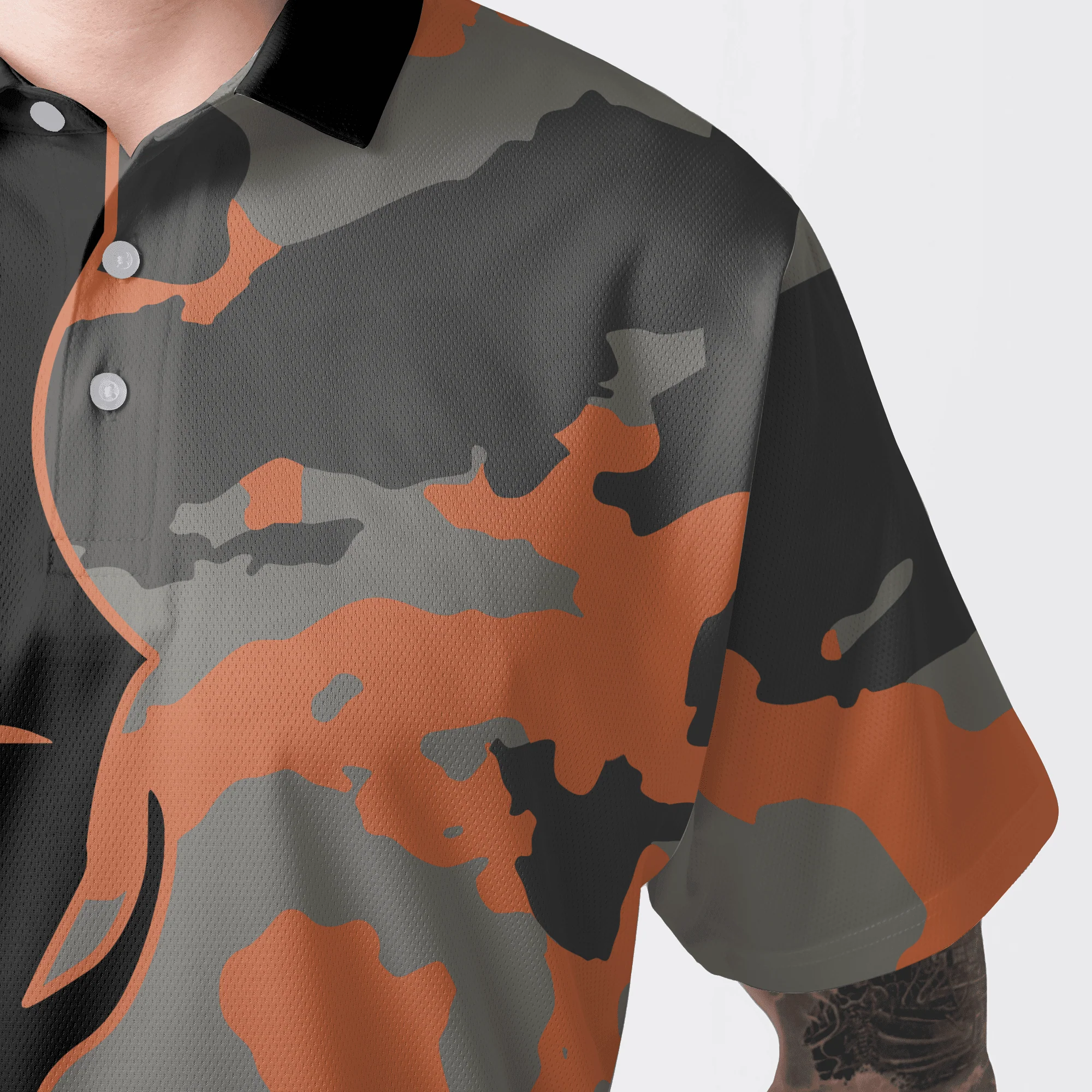 Golf Men Polo Shirt - Skull Orange Camouflage Golf Polo Shirt, Streetwear Camo Golf Shirt For Men, Best Polo Shirt For Men, Golfers - Image 6