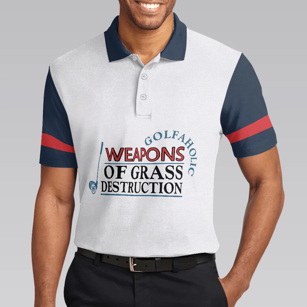 Golf Men Polo Shirt, Weapons Of Grass Destruction Short Sleeve Polo Shirt, Golfaholic Polo Shirt - Best Golf Shirt For Men, Golfers - Image 4