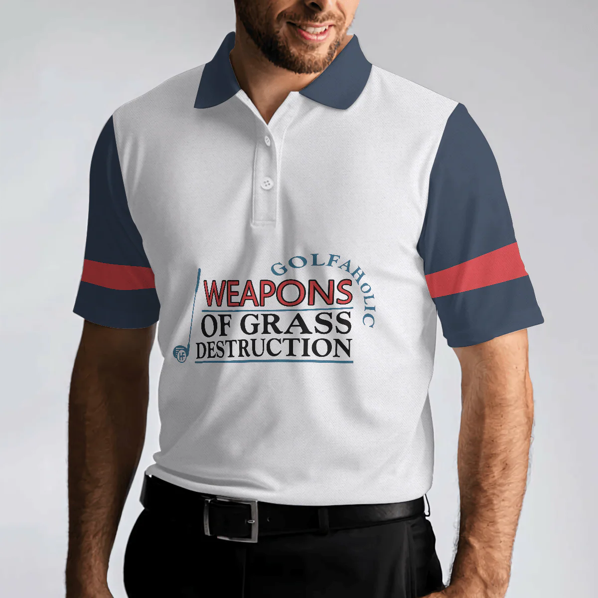 Golf Men Polo Shirt, Weapons Of Grass Destruction Short Sleeve Polo Shirt, Golfaholic Polo Shirt - Best Golf Shirt For Men, Golfers - Image 5