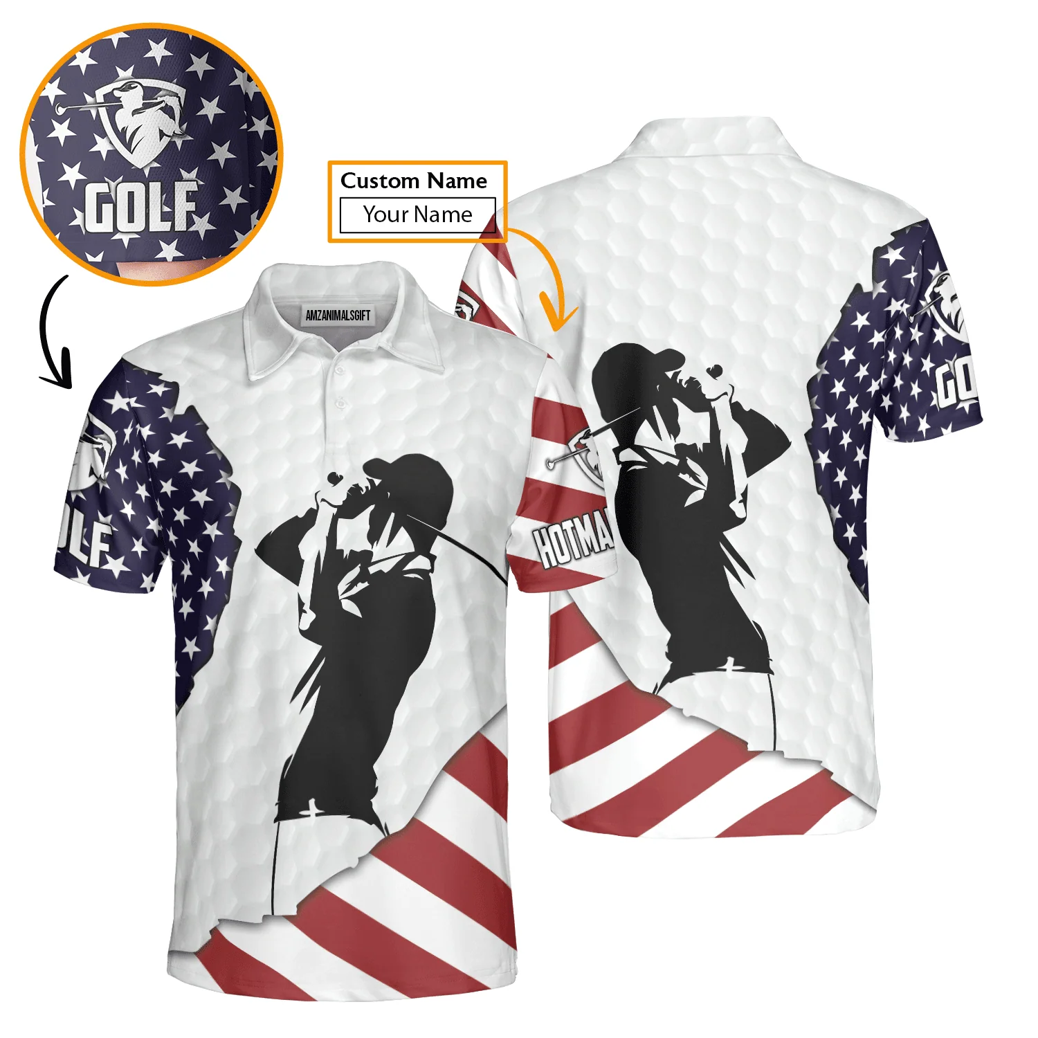Golf Men Polo Shirts, Custom Name American flag 4th July Apparel - Personalized Gift For Men, Husband, Boyfriend, Golf Lovers, Independence Day - Image 4