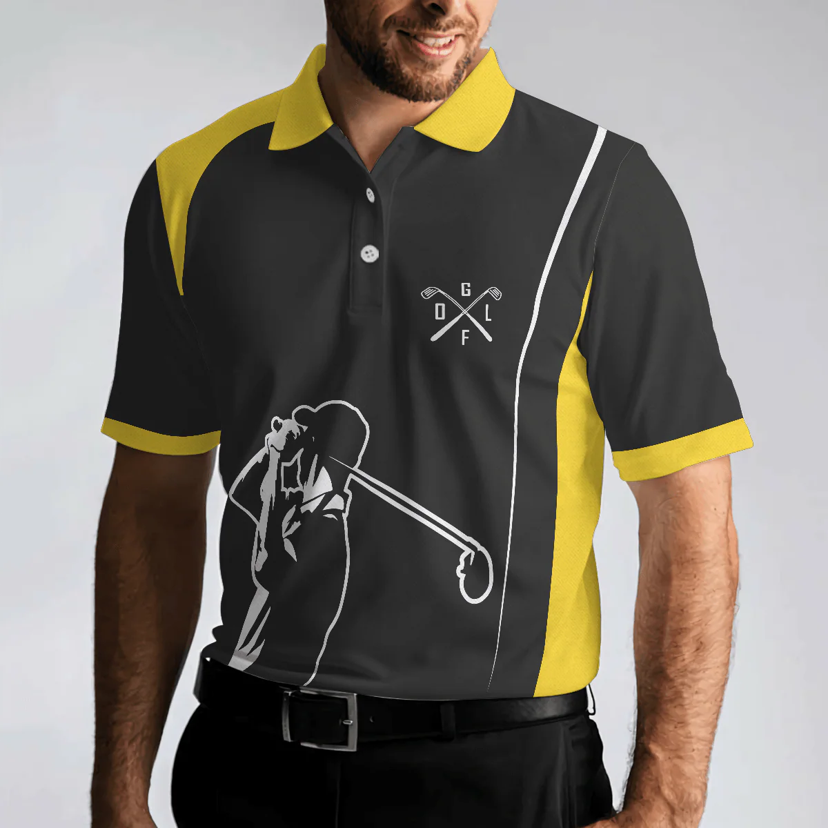 Golf Men Polo Shirts - Vintage Golf Best Papa By Par Black Yellow Background Men Polo Shirts, Golf Shirt For Men - Perfect Gift For Men, Golfers - Image 4