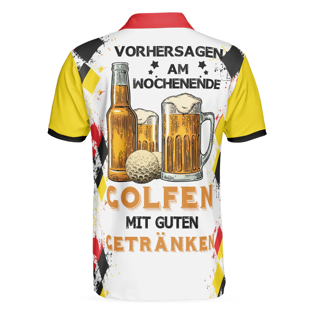 Golf Men Polo Shirts - Vorhersagen Am Wochenende German Argyle Pattern Skeleton Golfer Men Polo Shirts - Perfect Gift For Men, Golfers, Golf Lover - Image 2