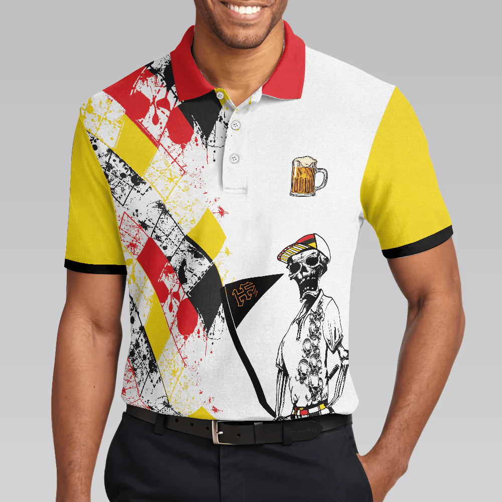 Golf Men Polo Shirts - Vorhersagen Am Wochenende German Argyle Pattern Skeleton Golfer Men Polo Shirts - Perfect Gift For Men, Golfers, Golf Lover - Image 4