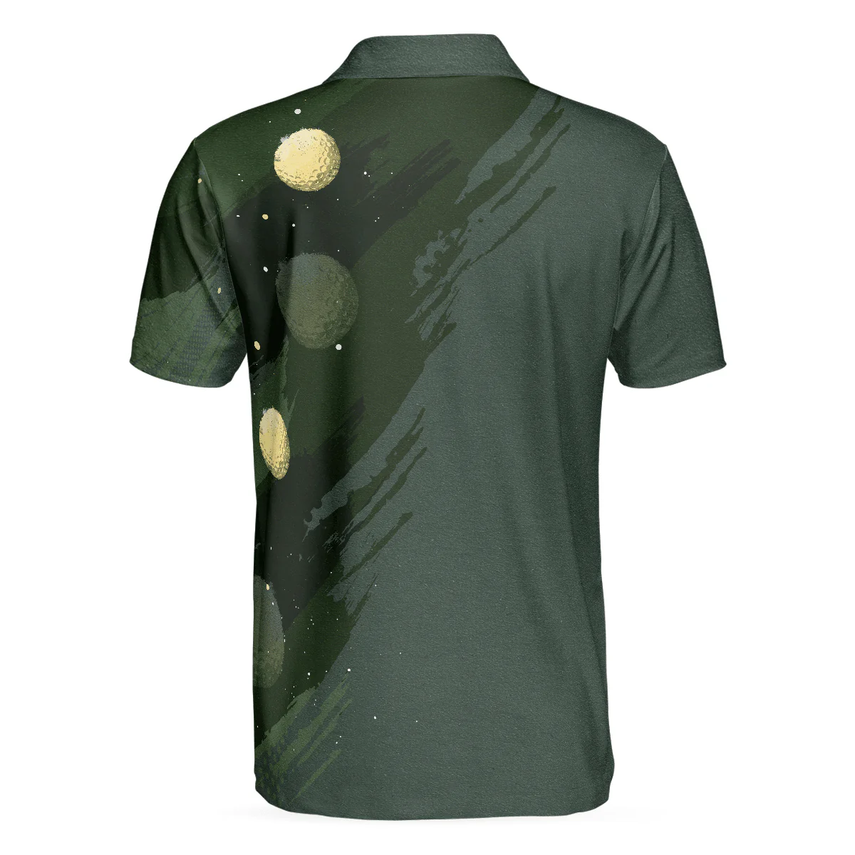 Golf Men Polo Shirts - Water Color Golf Skull With Golf Ball Dark Green Background Men Polo Shirts - Perfect Gift For Men, Golfers, Golf Lover - Image 3