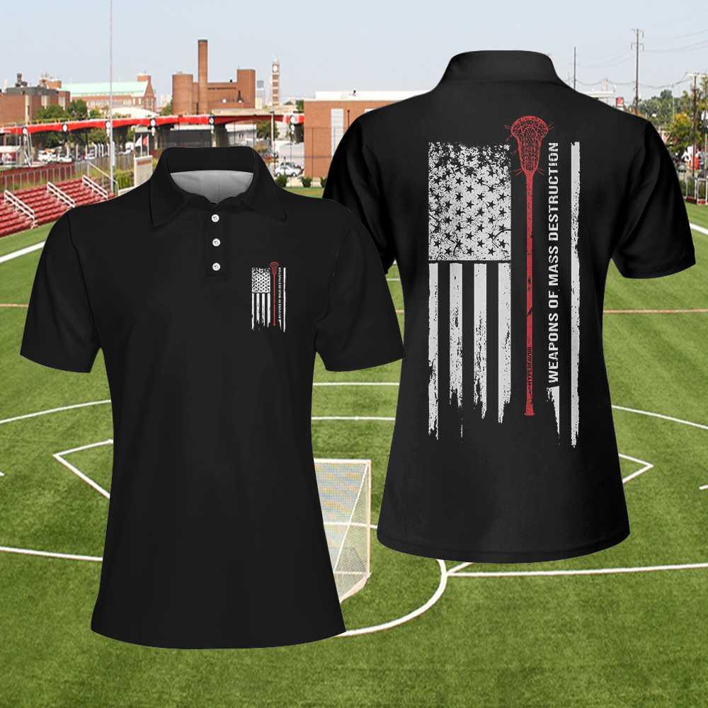 Golf Men Polo Shirts - Weapons Of Grass Destruction Lacrosse American Flag Black Background Men Polo Shirts- Perfect Gift For Men, Golfers, Golf Lover - Image 4