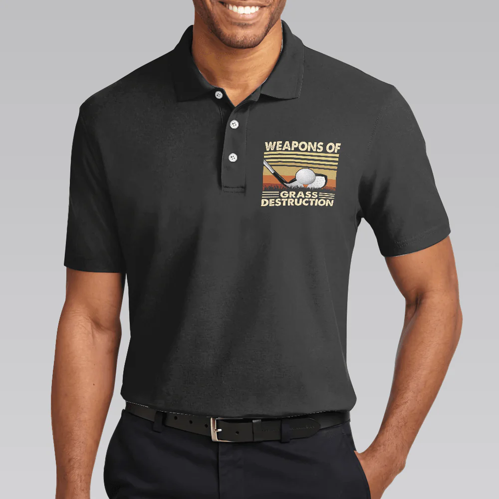 Golf Men Polo Shirts - Weapons Of Grass Destruction Vintage Chess Graphic Black Background Men Polo Shirts - Perfect Gift For Men, Golfers, Golf Lover - Image 2