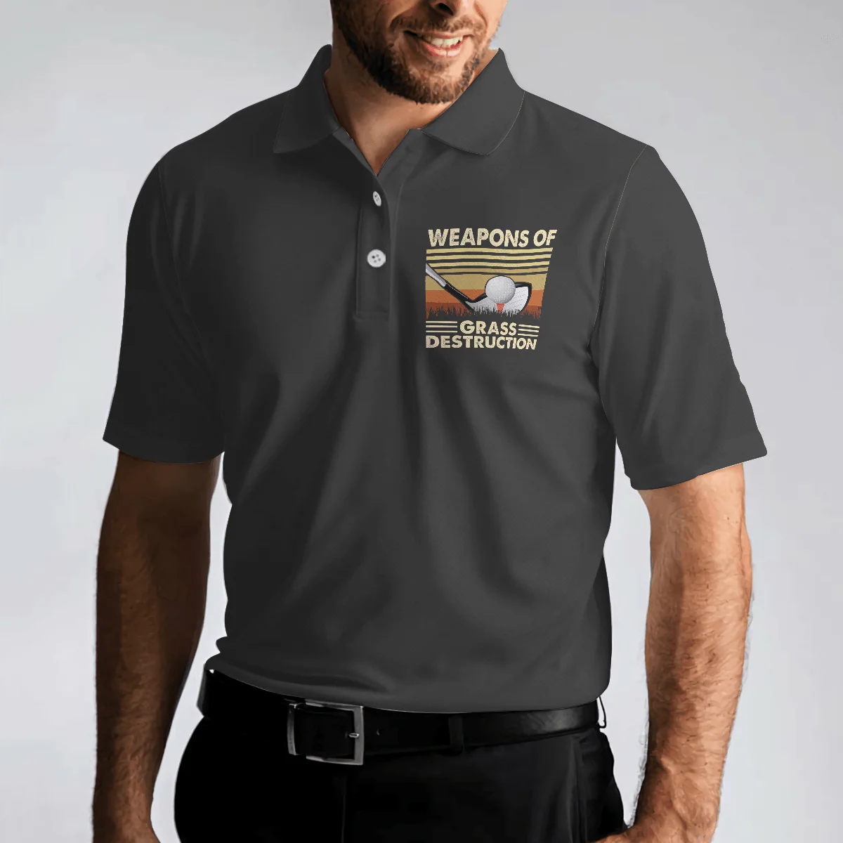 Golf Men Polo Shirts - Weapons Of Grass Destruction Vintage Chess Graphic Black Background Men Polo Shirts - Perfect Gift For Men, Golfers, Golf Lover - Image 5