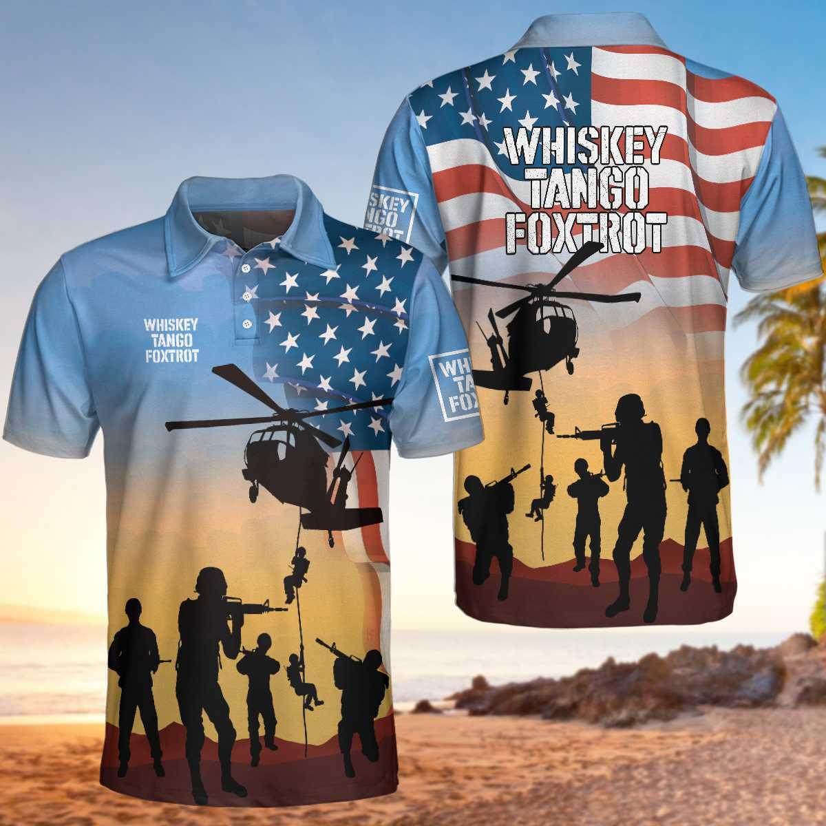 Golf Men Polo Shirts - Whiskey Tango Foxtrot Military Helicopter American Flag Men Polo Shirts - Perfect Gift For Men, Golfers, Golf Lover