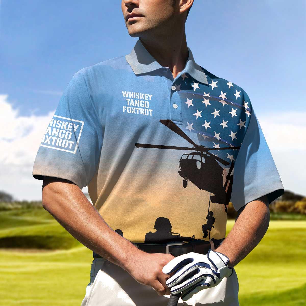 Golf Men Polo Shirts - Whiskey Tango Foxtrot Military Helicopter American Flag Men Polo Shirts - Perfect Gift For Men, Golfers, Golf Lover - Image 4