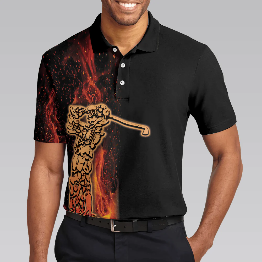 Golf Men Polo Shirts - Your Hole Is My Goal Golf Polo Shirt, Black Flame Fragmented Golfer Polo Shirt - Perfect Gift For Men, Golfers, Golf Lover - Image 4