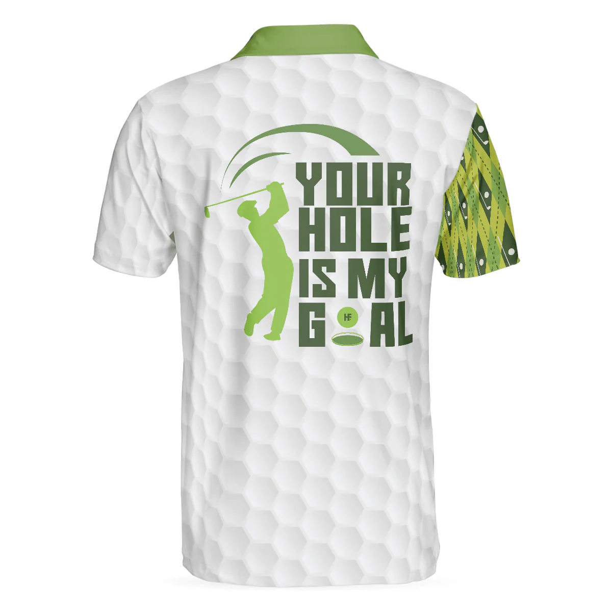 Golf Men Polo Shirts - Your Hole Is My Goal Green Argyle Pattern Polo Shirt, White And Green Golfing Shirt For Male Golfers - Perfect Gift For Men - Image 2