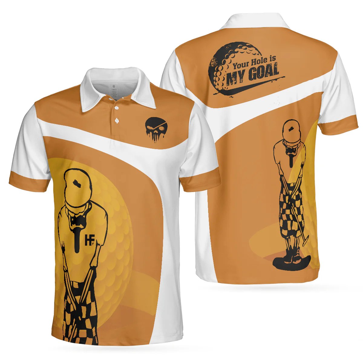 Golf Men Polo Shirts - Your Hole Is My Goal Skull Polo Shirt, Light Brown Skeleton Golfer Polo Shirt, Best Golf Shirt For Men - Perfect Gift For Men
