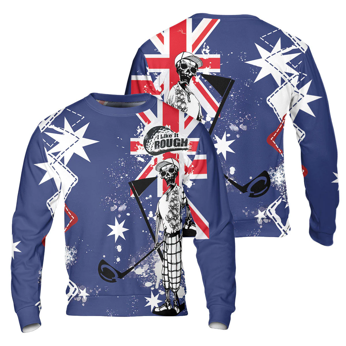 Golf Men's Long Sleeve Polo Shirt, Argyle Pattern Skeleton Golfing, Golf I Like It Rough Australian Flag Long Sleeve Polo Shirt For Men - Best Gift For Golfers, Golf Lovers - Image 12